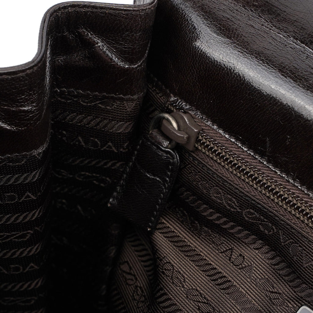 Brown Calfskin Buckle Top Handle Bag