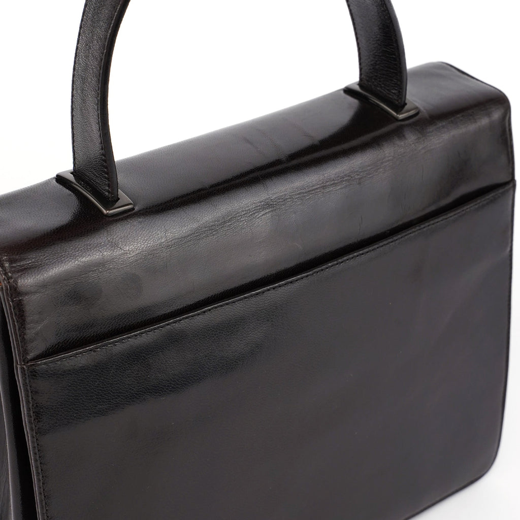 Brown Calfskin Buckle Top Handle Bag