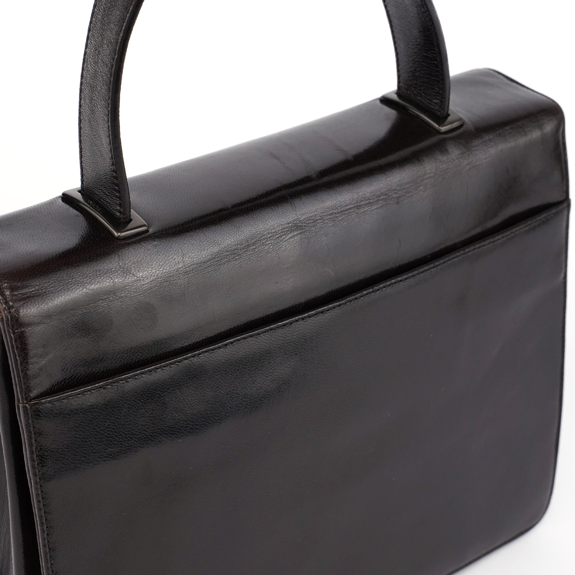Brown Calfskin Buckle Top Handle Bag