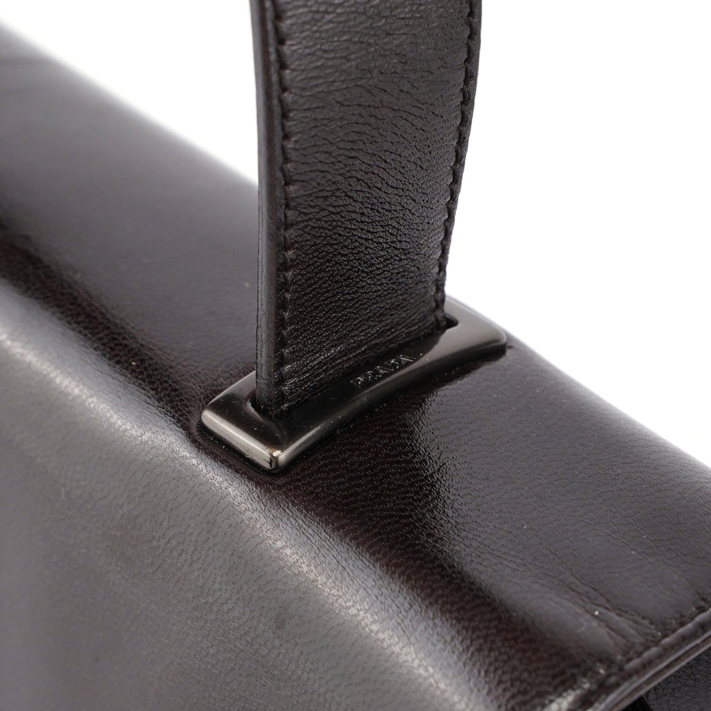 Brown Calfskin Buckle Top Handle Bag