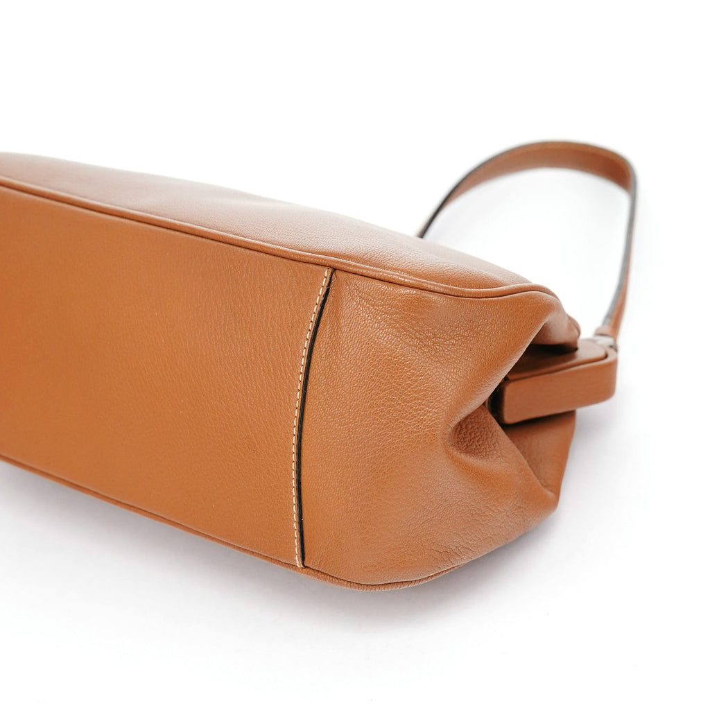Brown Calfskin Keylock Top Handle Bag