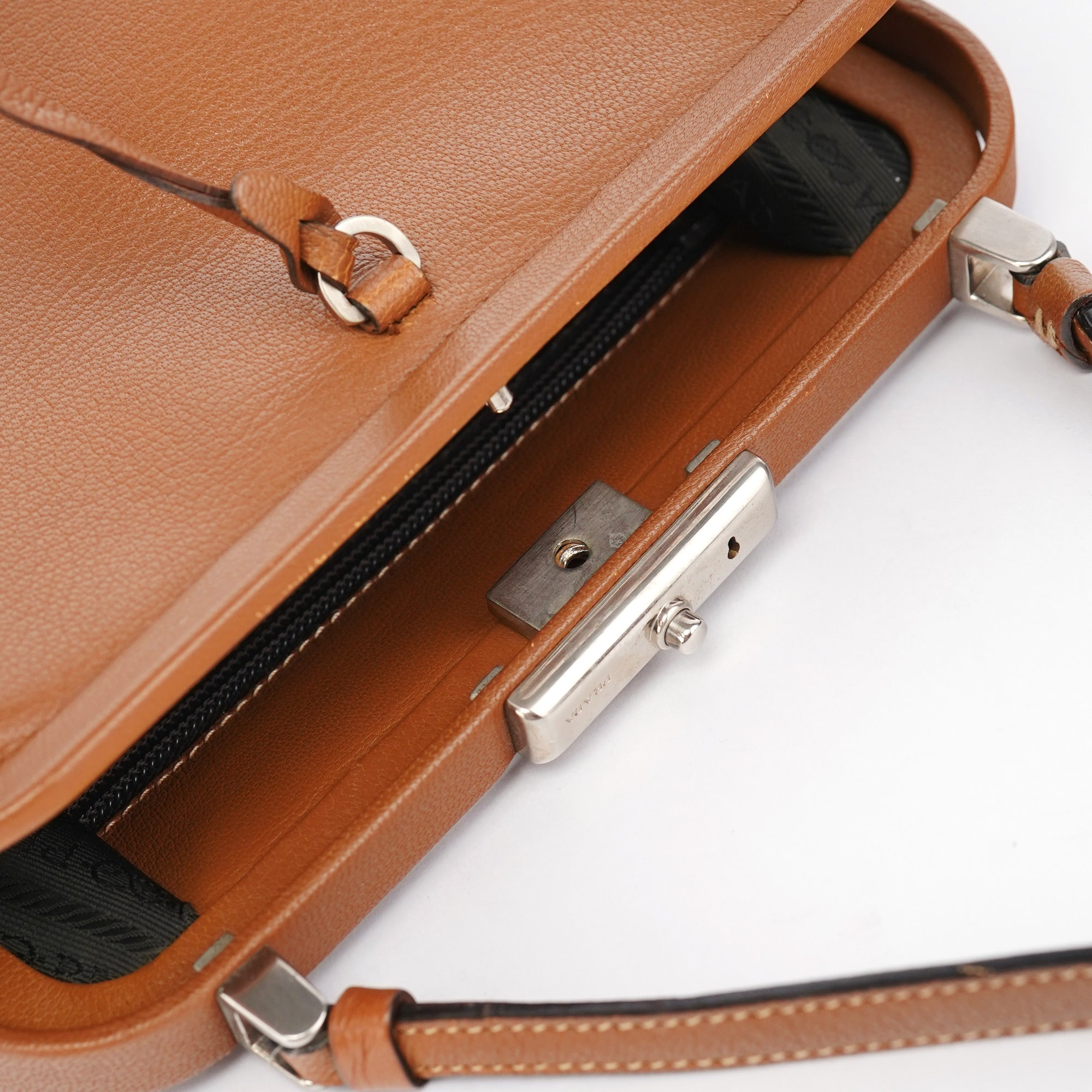 Brown Calfskin Keylock Top Handle Bag