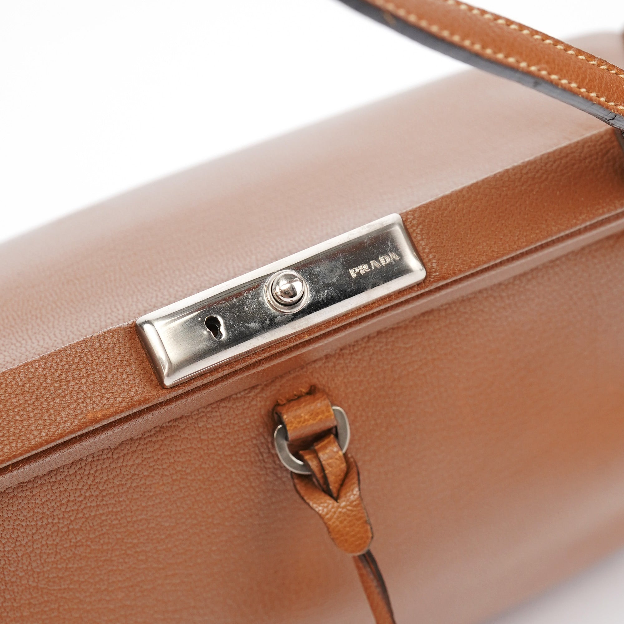 Brown Calfskin Keylock Top Handle Bag