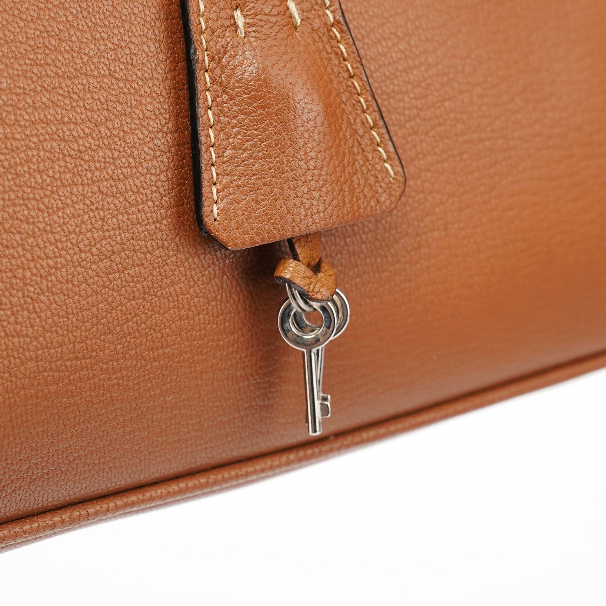 Brown Calfskin Keylock Top Handle Bag