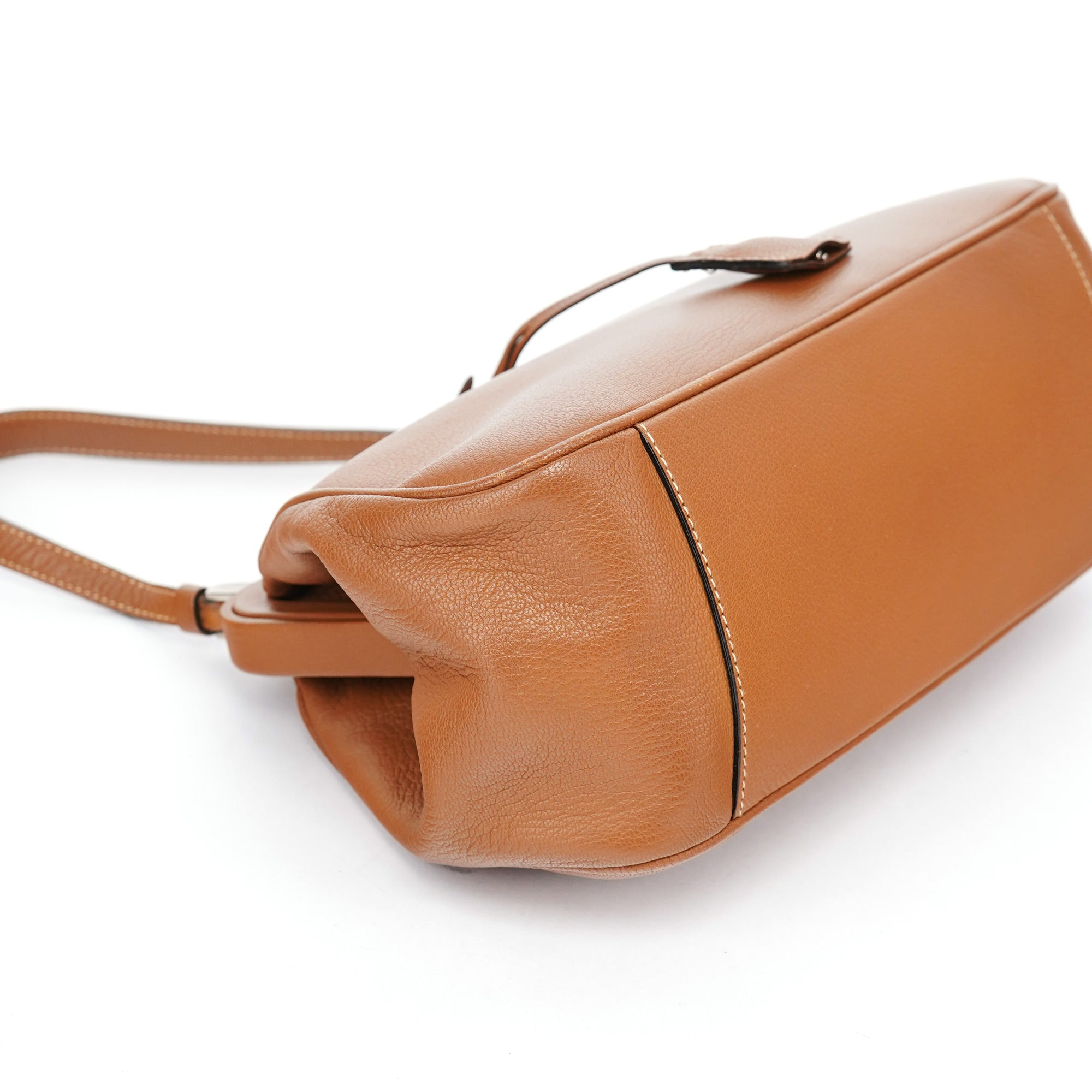 Brown Calfskin Keylock Top Handle Bag