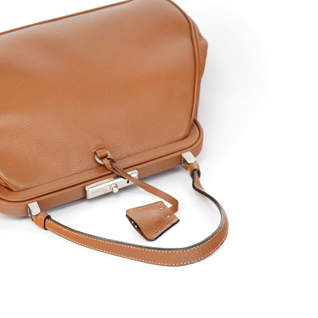 Brown Calfskin Keylock Top Handle Bag