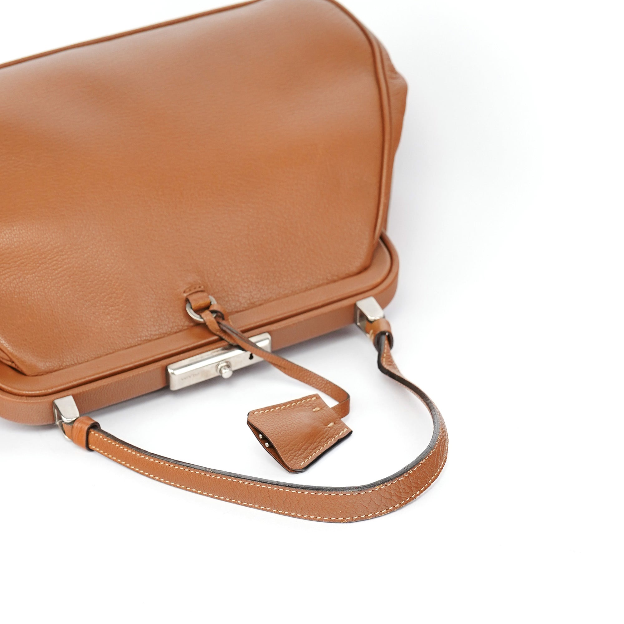 Brown Calfskin Keylock Top Handle Bag