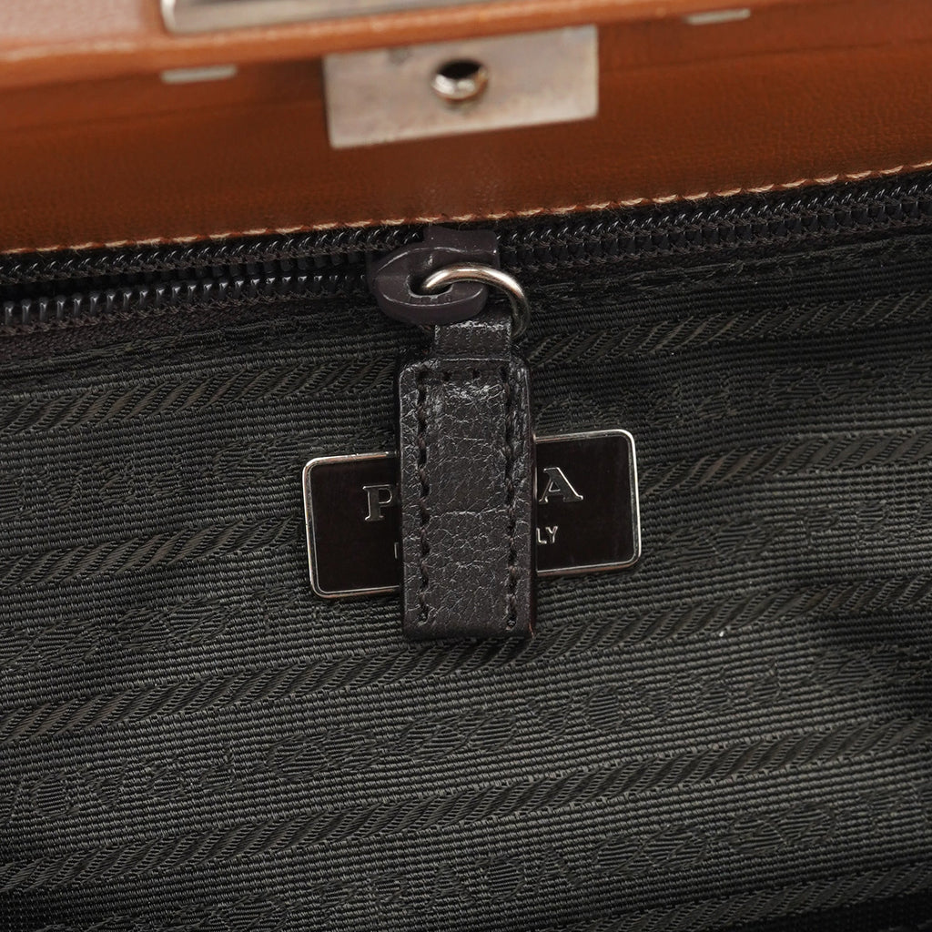Brown Calfskin Keylock Top Handle Bag
