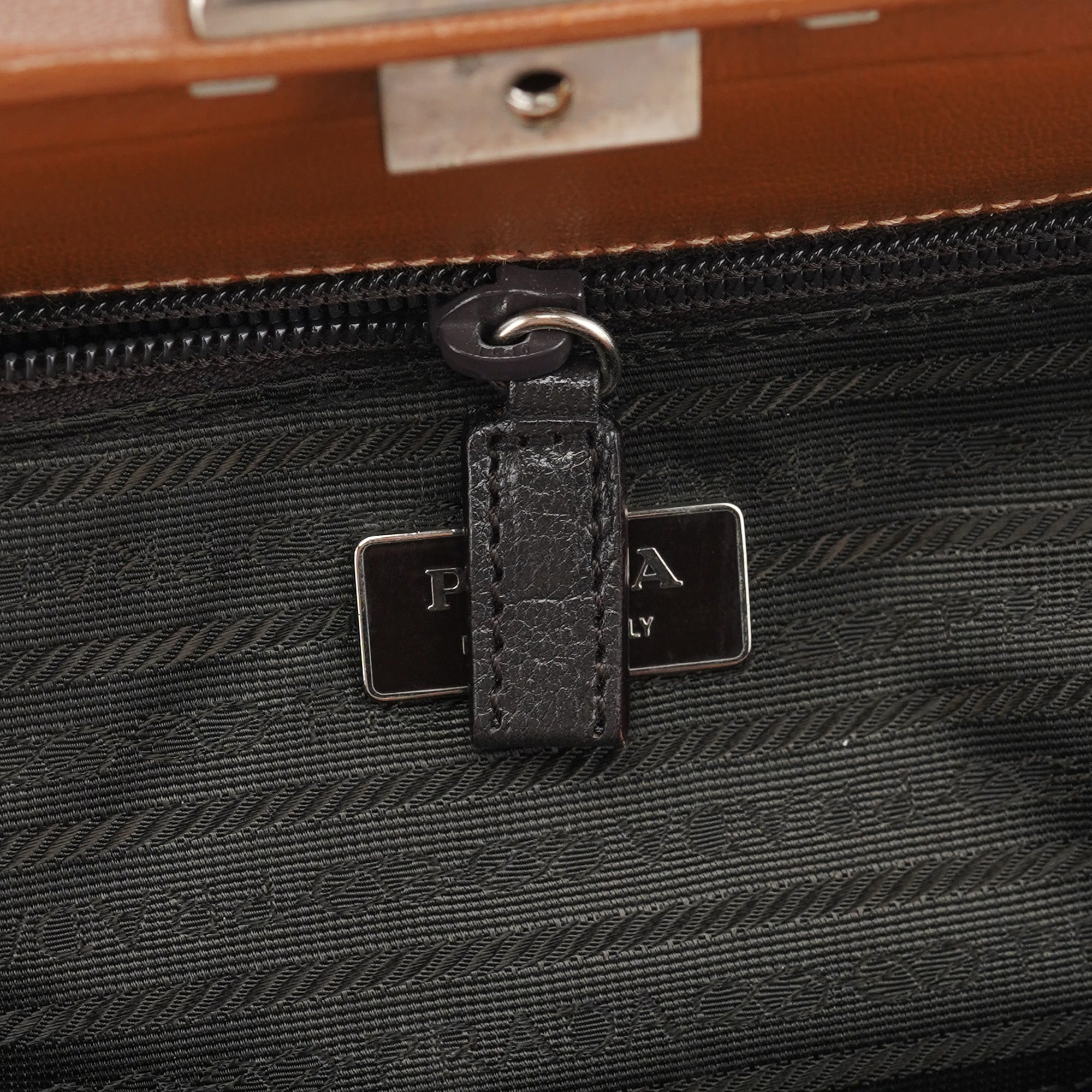 Brown Calfskin Keylock Top Handle Bag