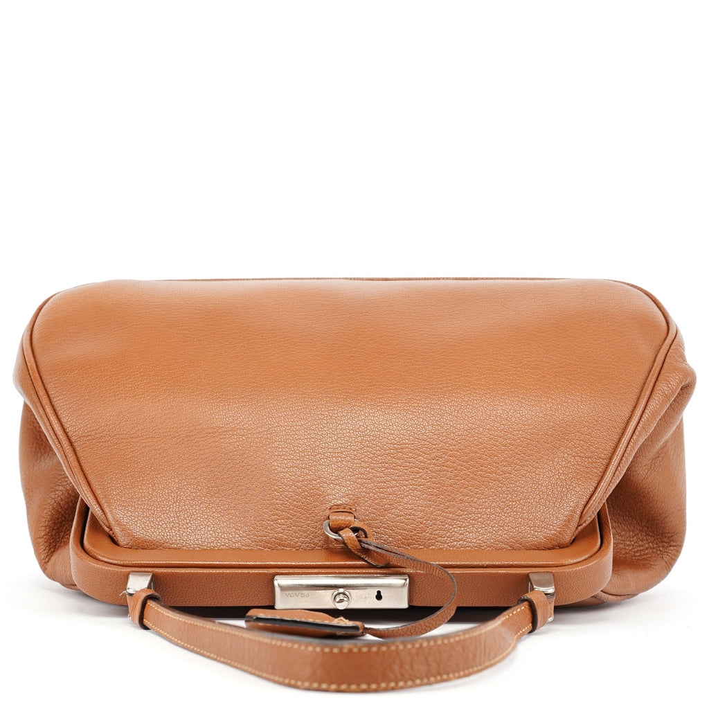 Brown Calfskin Keylock Top Handle Bag