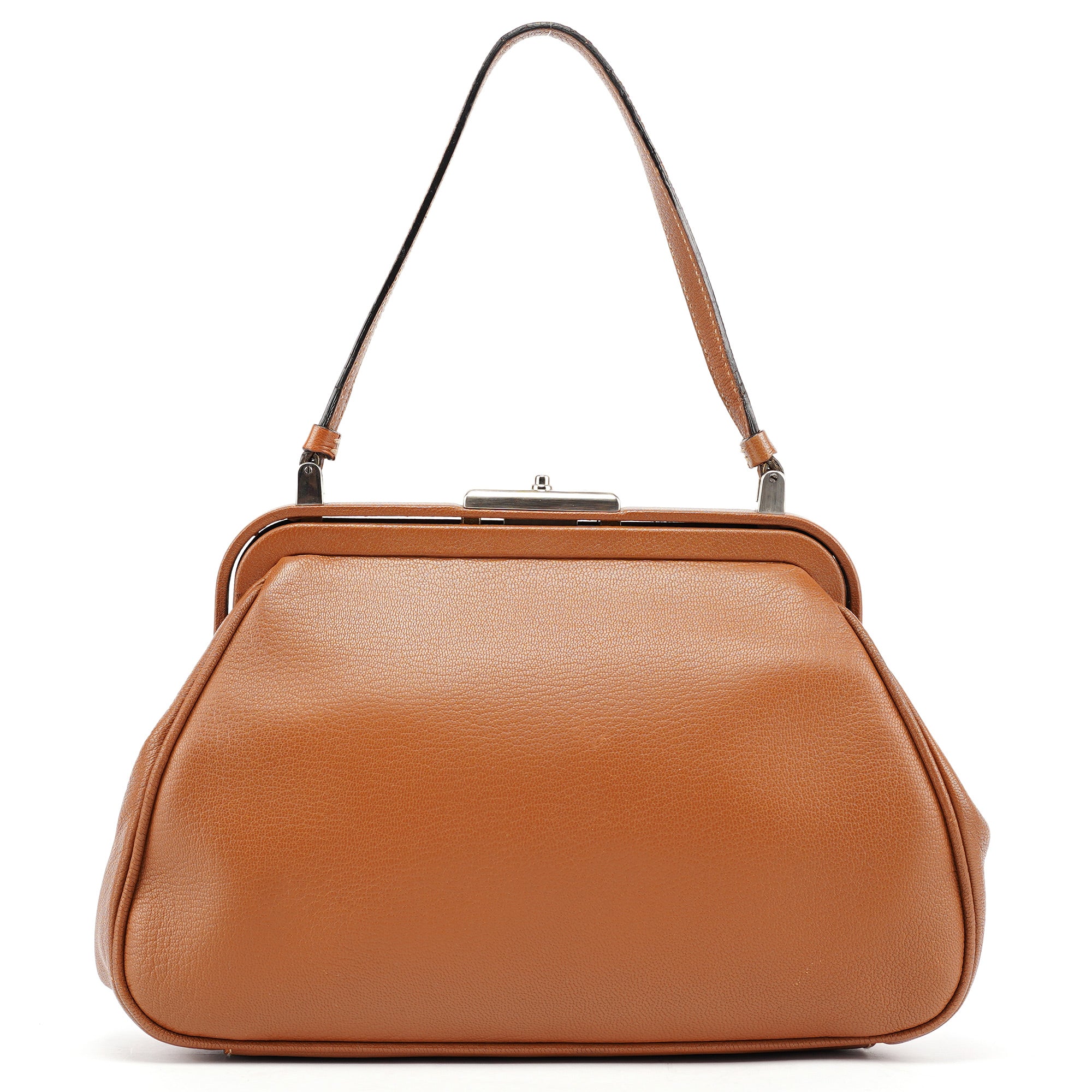 Brown Calfskin Keylock Top Handle Bag