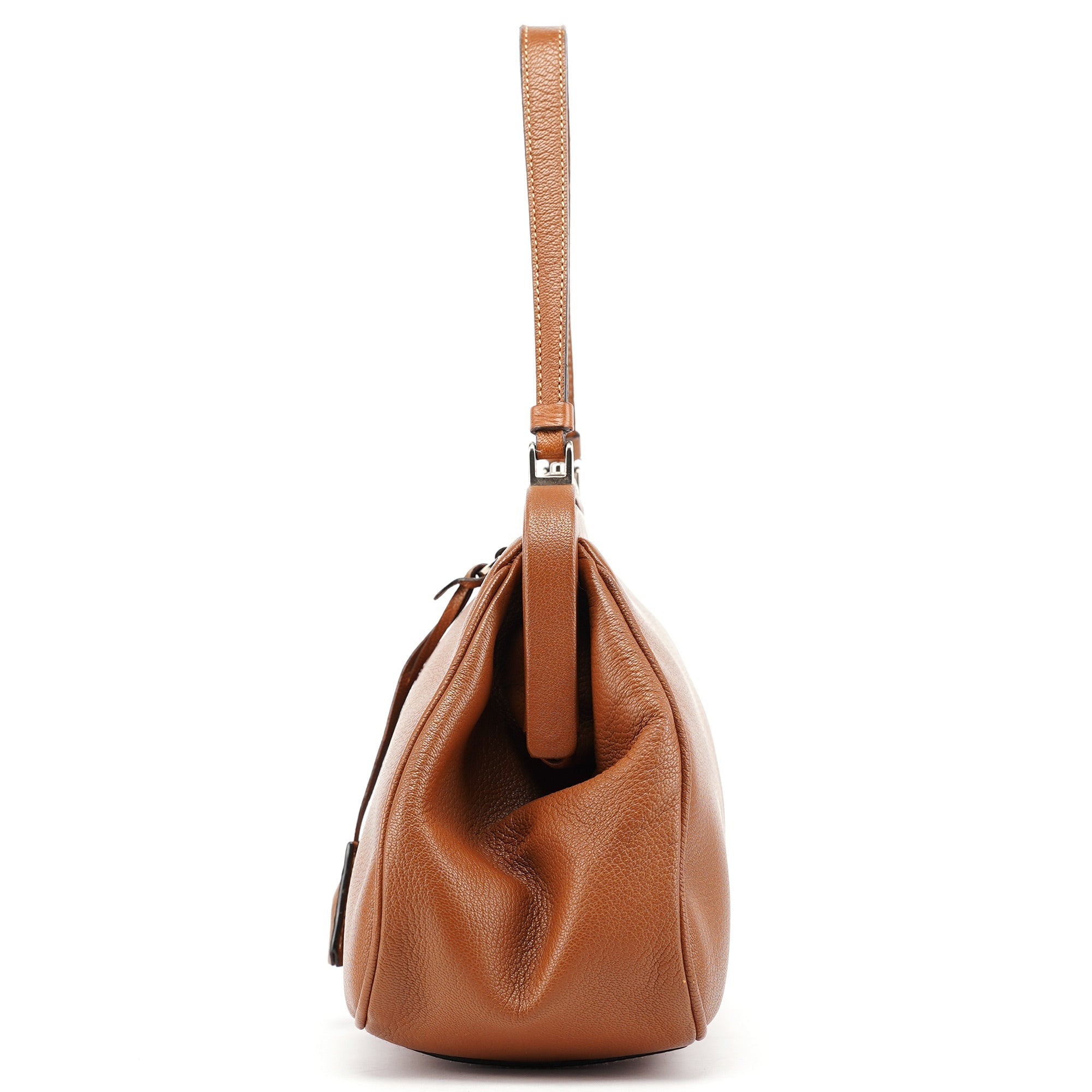 Brown Calfskin Keylock Top Handle Bag