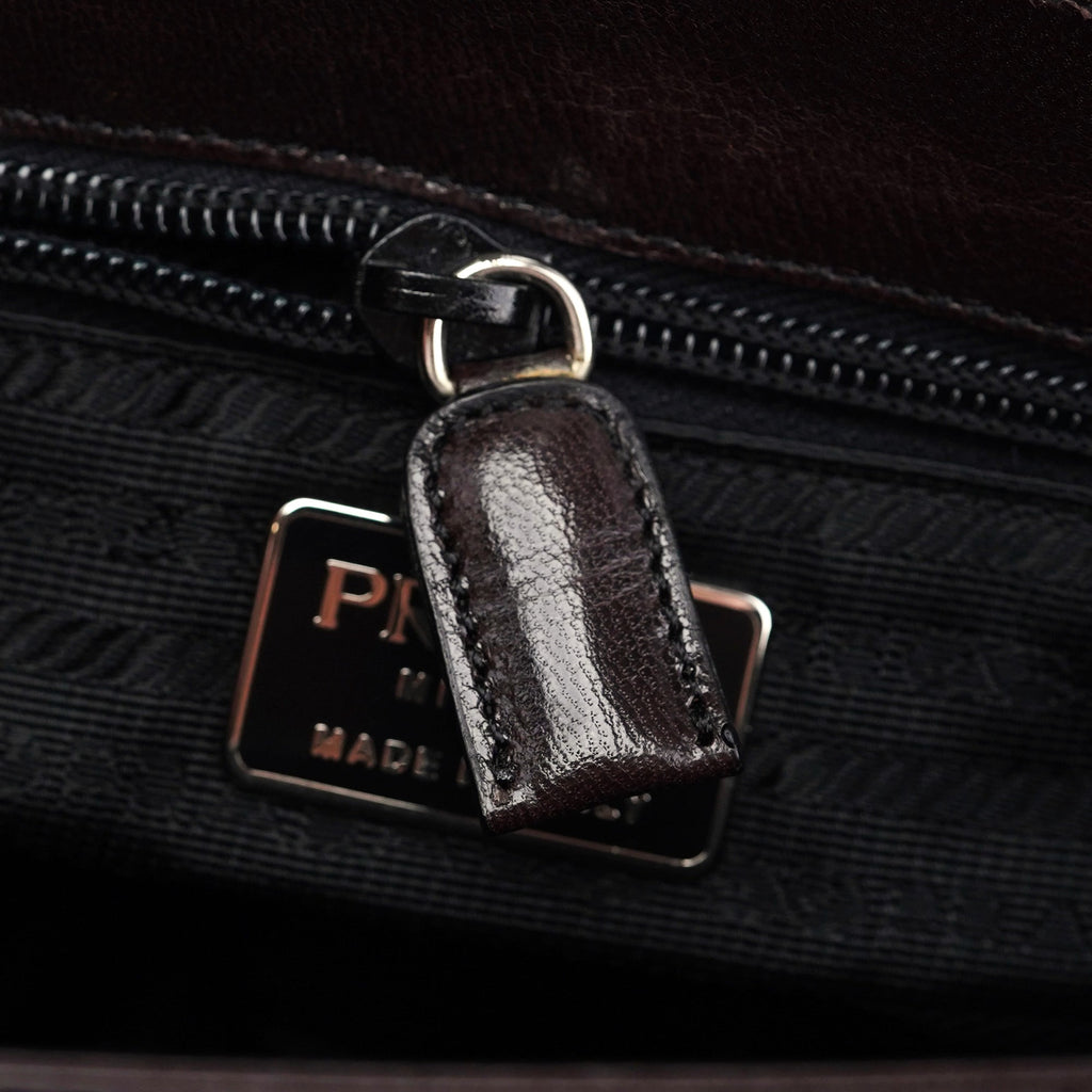 Brown Calfskin Madras Handbag