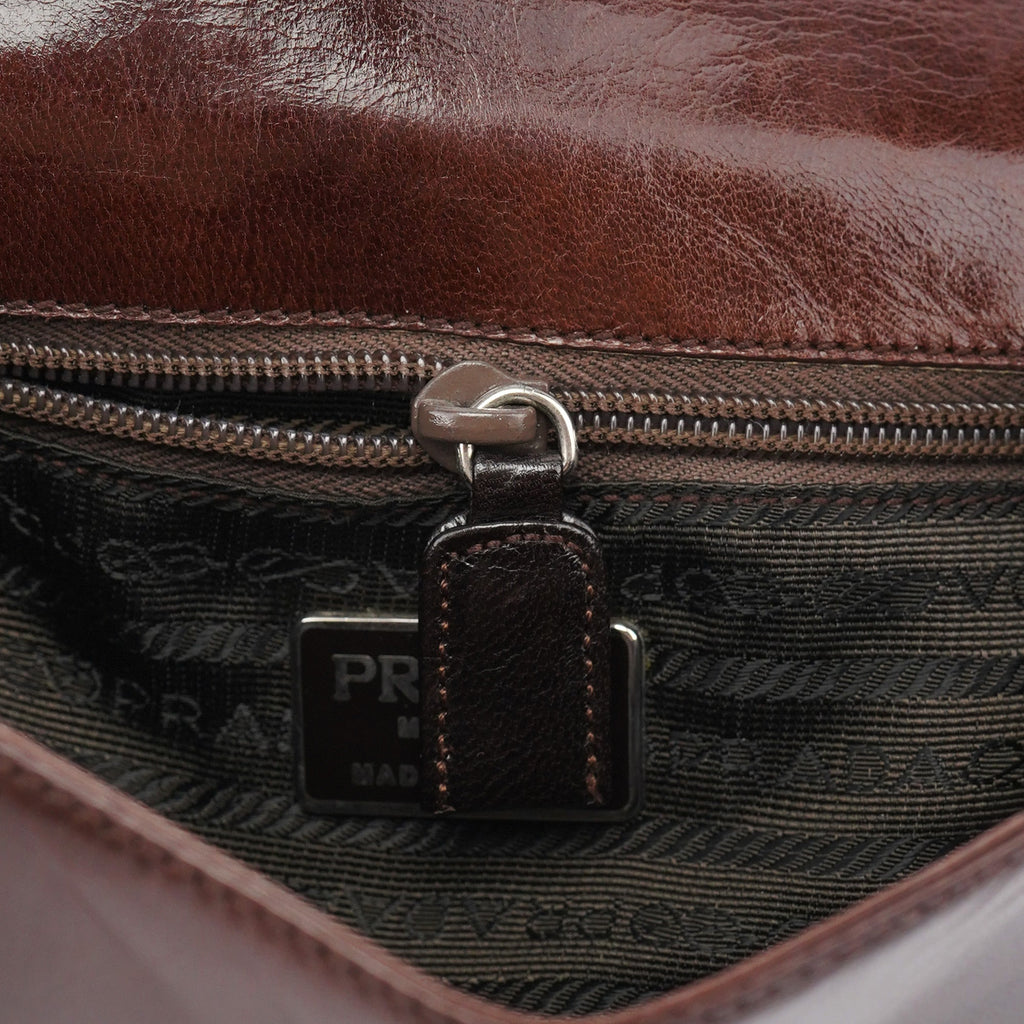 Brown Calfskin Madras Shoulder Bag