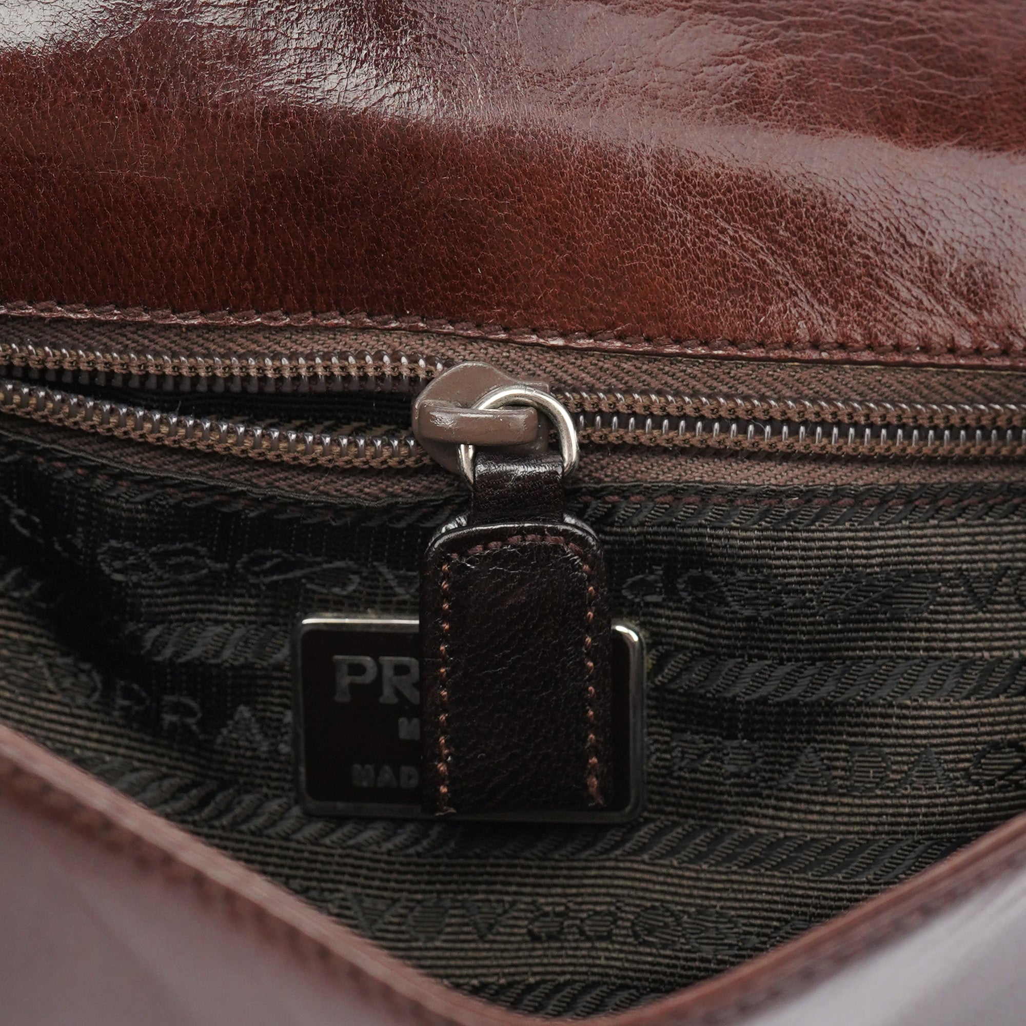 Brown Calfskin Madras Shoulder Bag