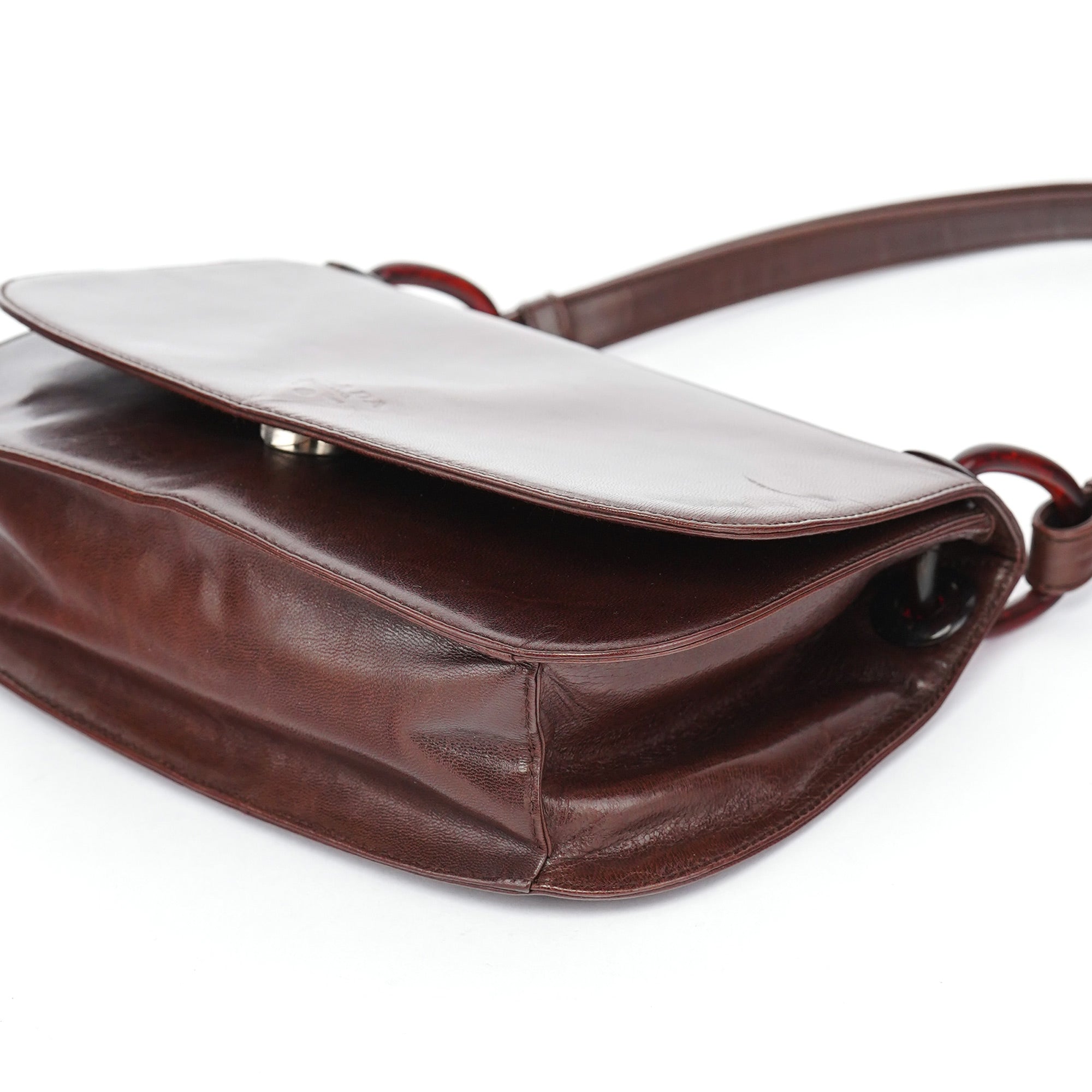 Brown Calfskin Madras Shoulder Bag