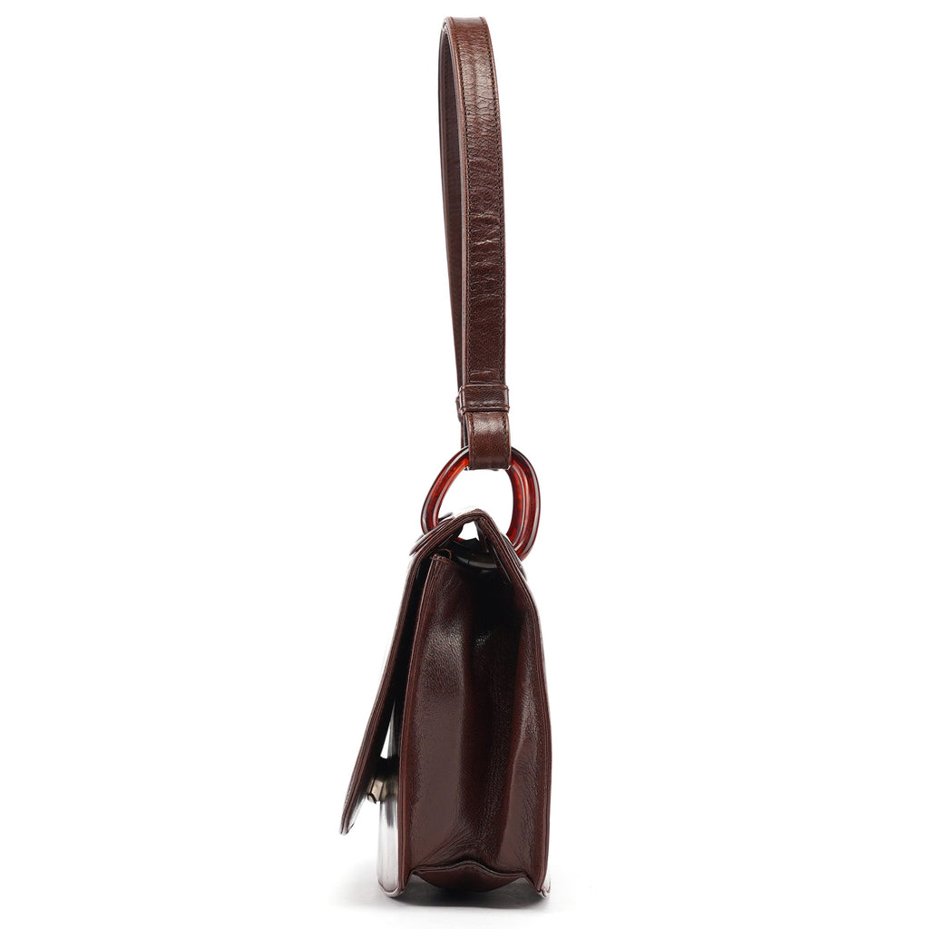 Brown Calfskin Madras Shoulder Bag