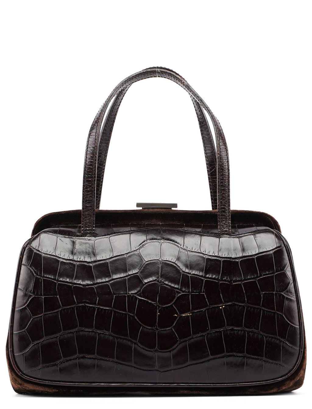 Brown Croc Embossed Clutch Top Handle Bag