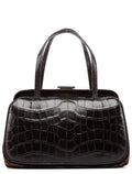 Brown Croc Embossed Clutch Top Handle Bag