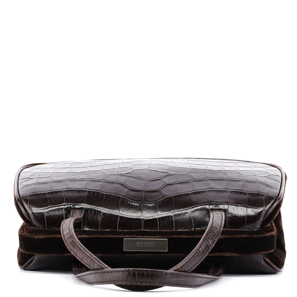 Brown Croc Embossed Clutch Top Handle Bag