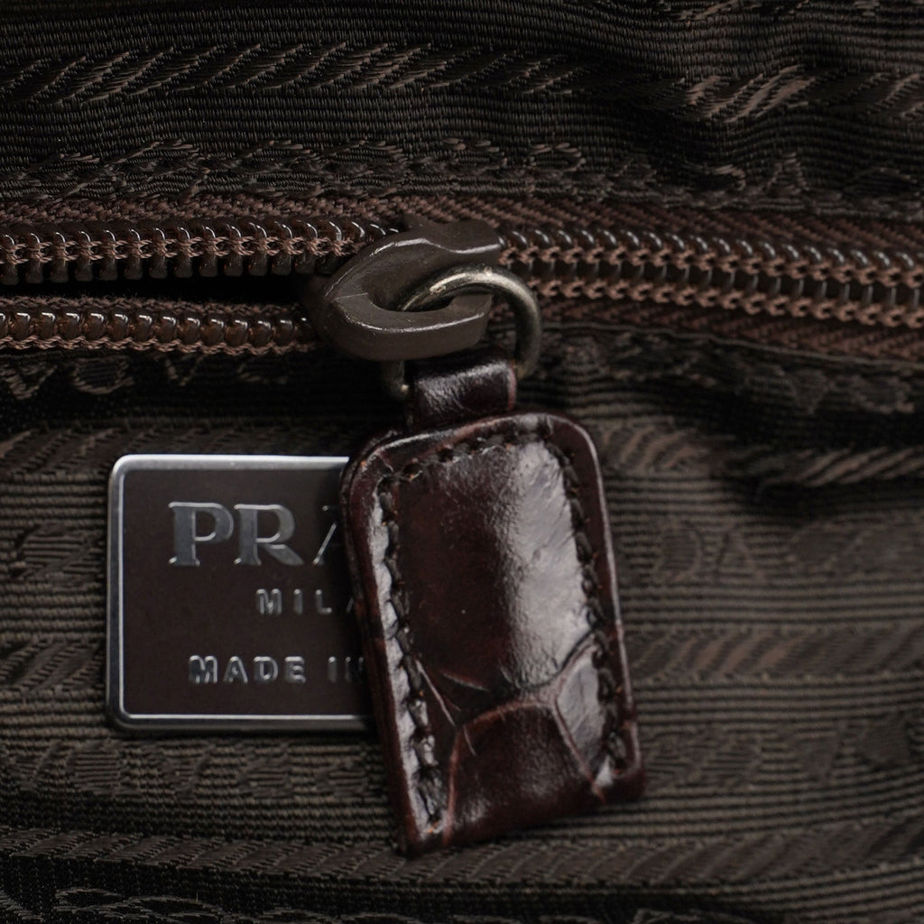 Brown Croc Embossed Clutch Top Handle Bag
