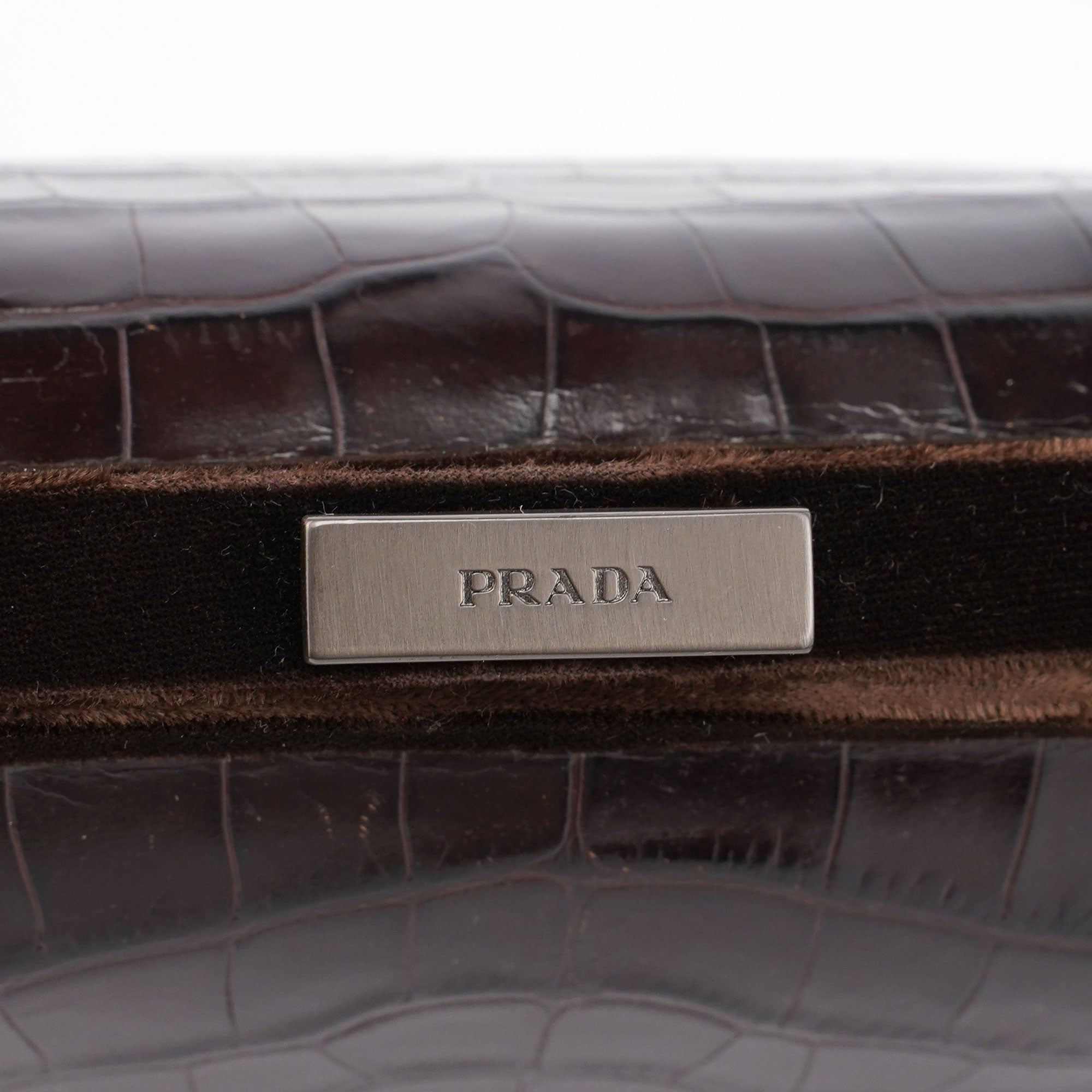 Brown Croc Embossed Clutch Top Handle Bag