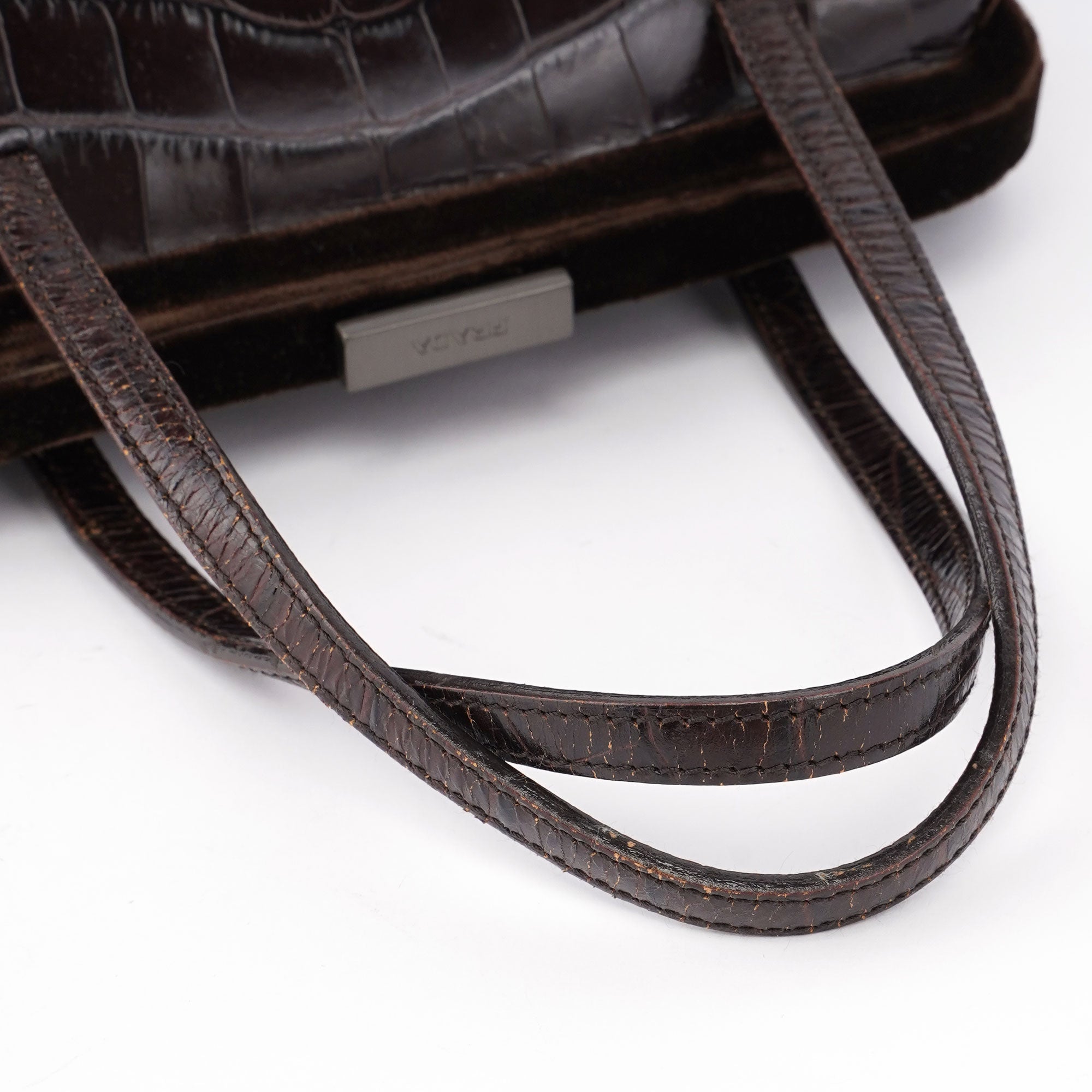 Brown Croc Embossed Clutch Top Handle Bag