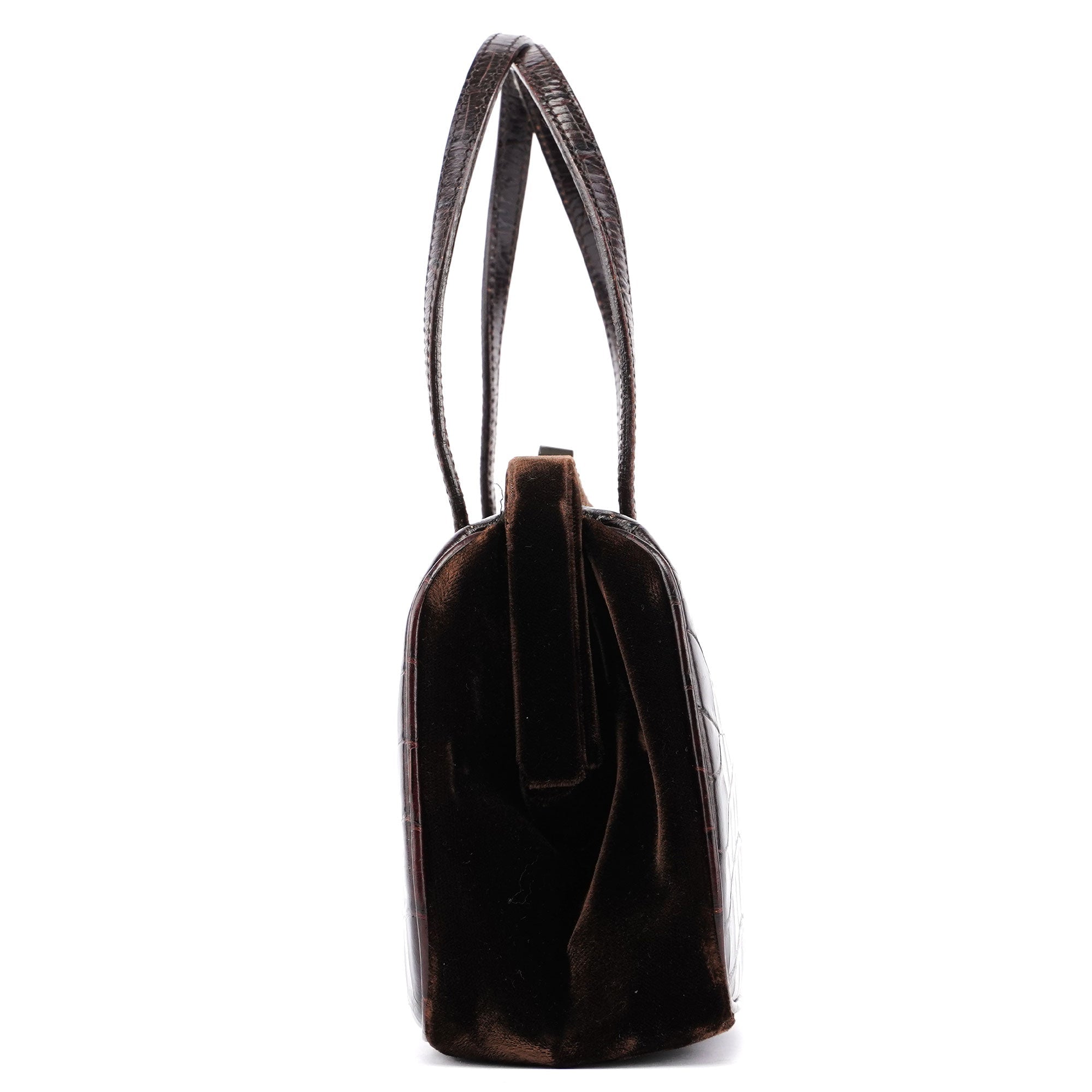Brown Croc Embossed Clutch Top Handle Bag