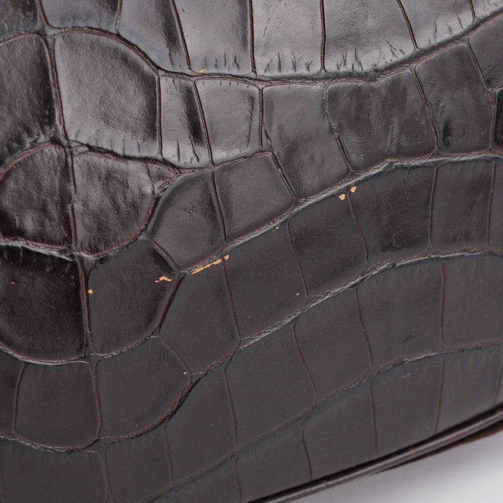 Brown Croc Embossed Clutch Top Handle Bag