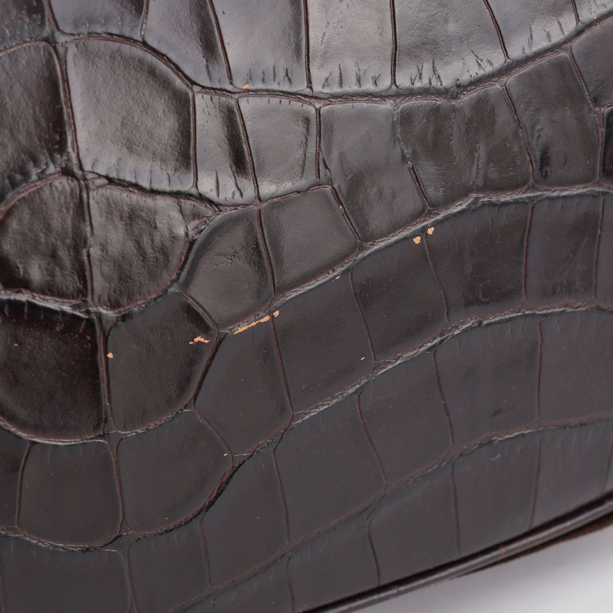 Brown Croc Embossed Clutch Top Handle Bag