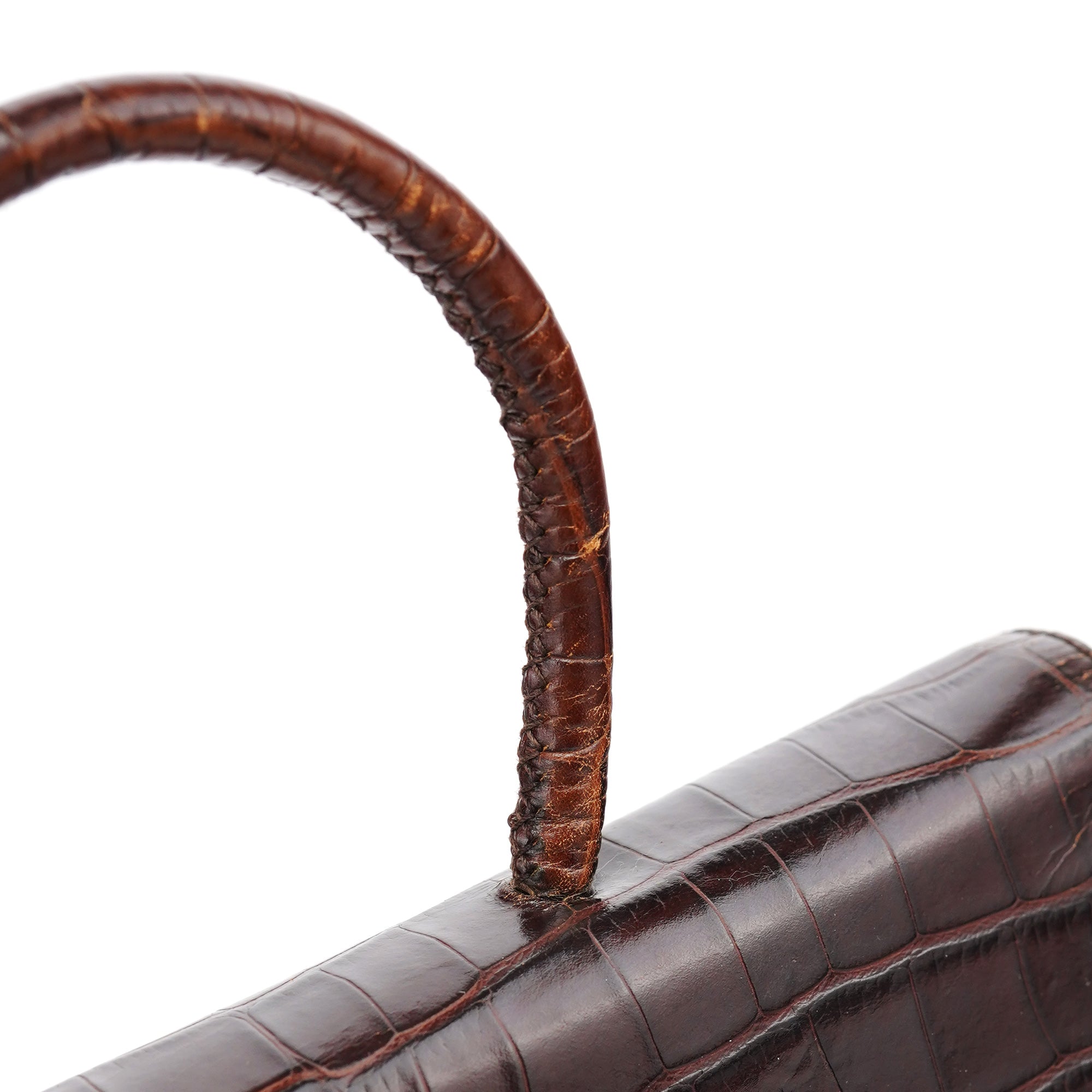 Brown Croc Embossed Leather Keylock Bag