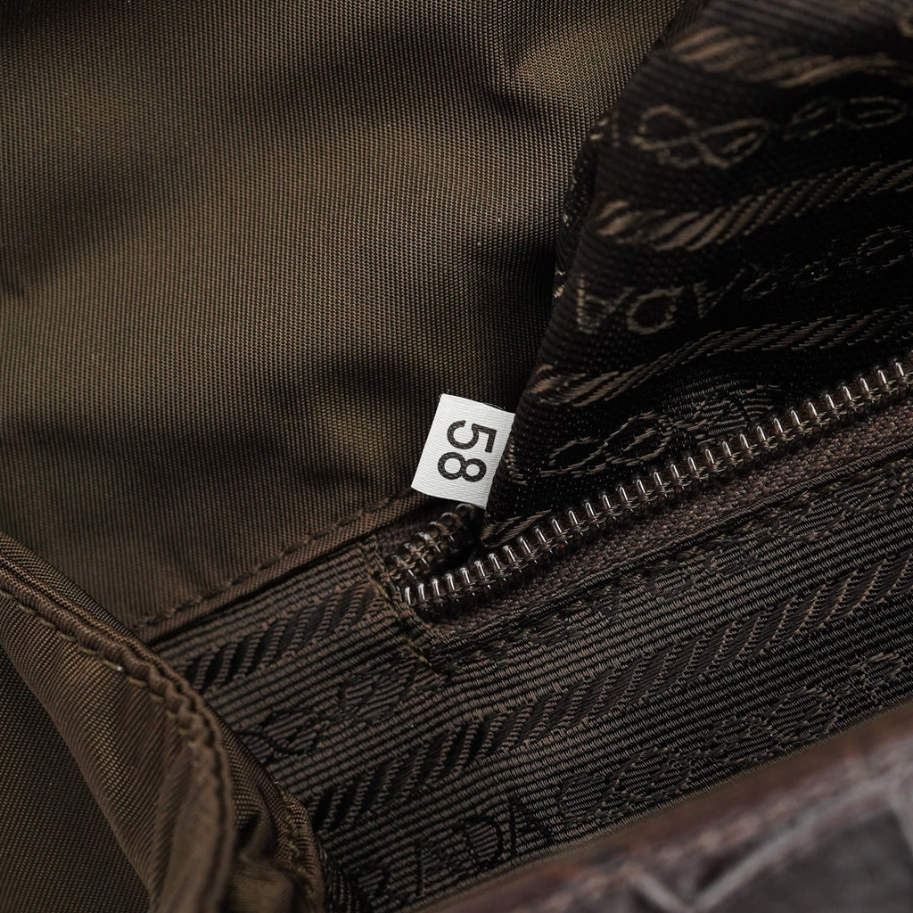 Brown Croc Embossed Leather Keylock Bag