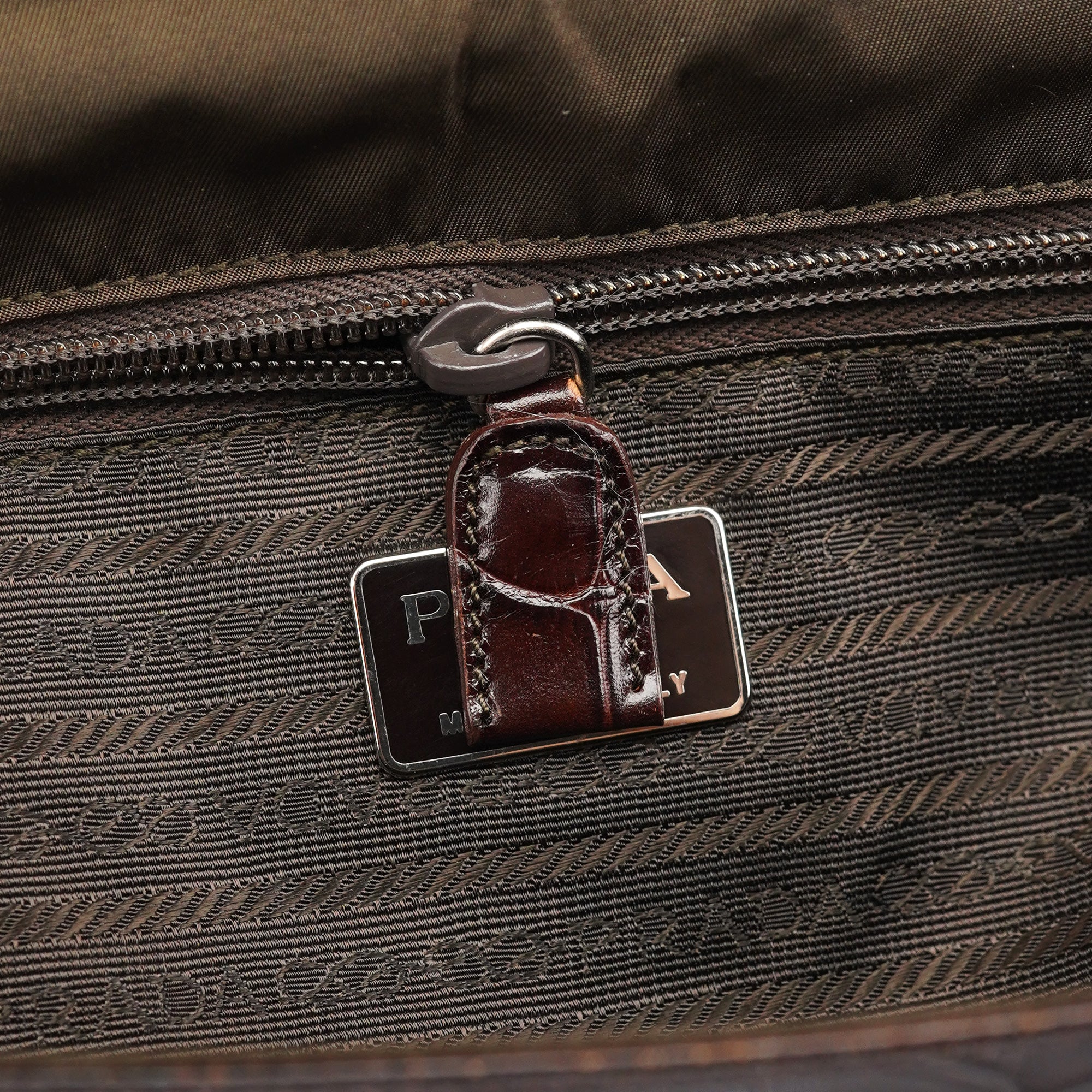 Brown Croc Embossed Leather Keylock Bag