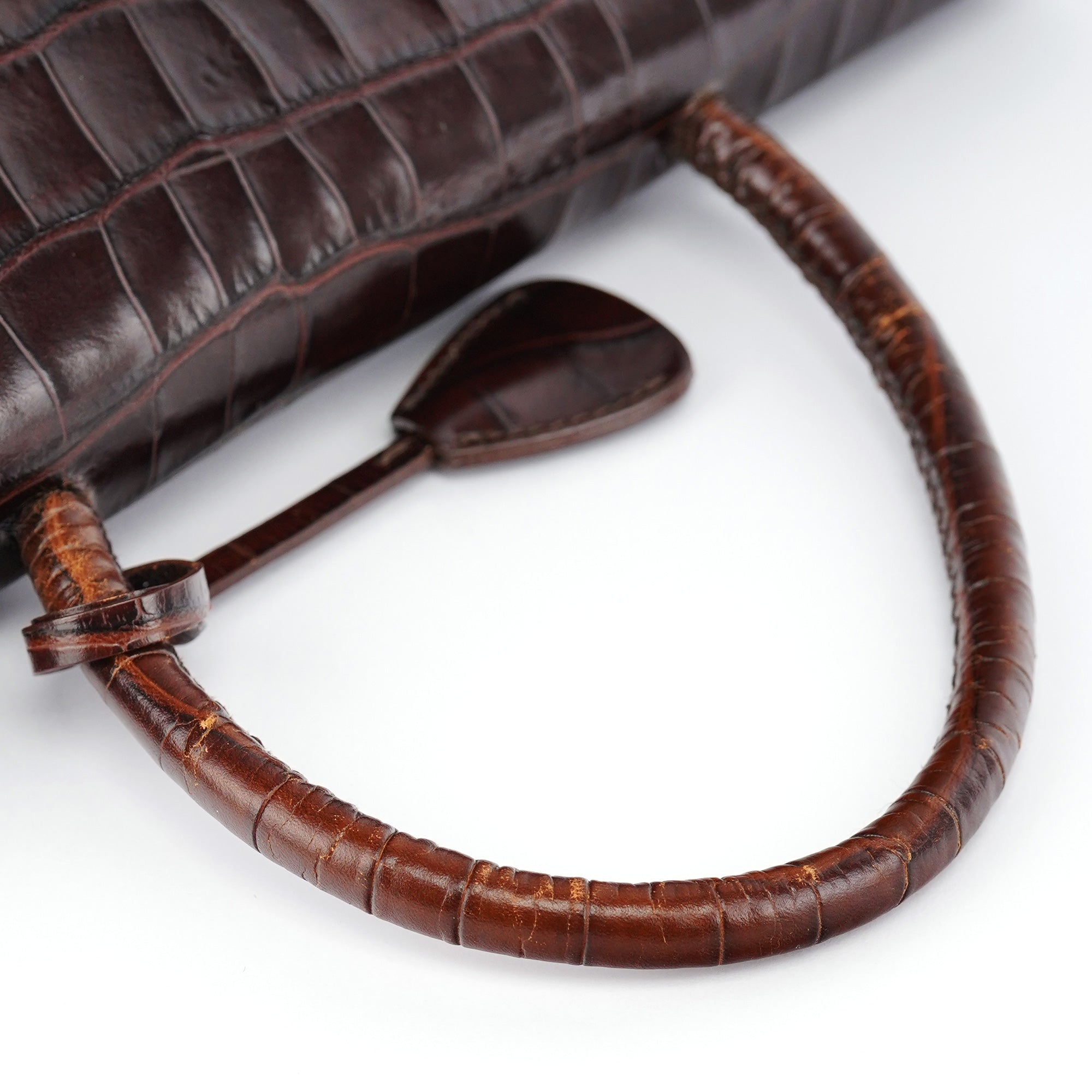 Brown Croc Embossed Leather Keylock Bag