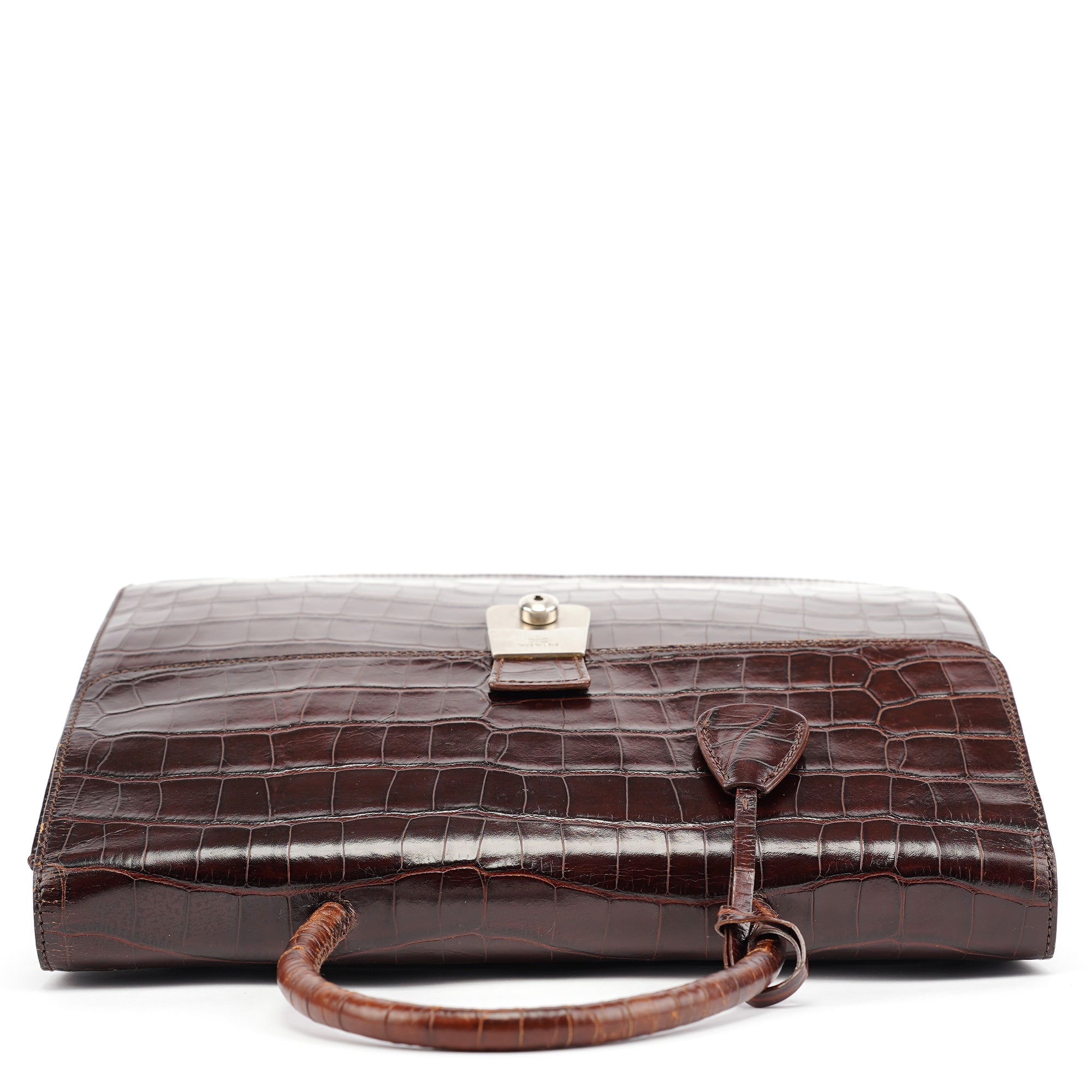 Brown Croc Embossed Leather Keylock Bag