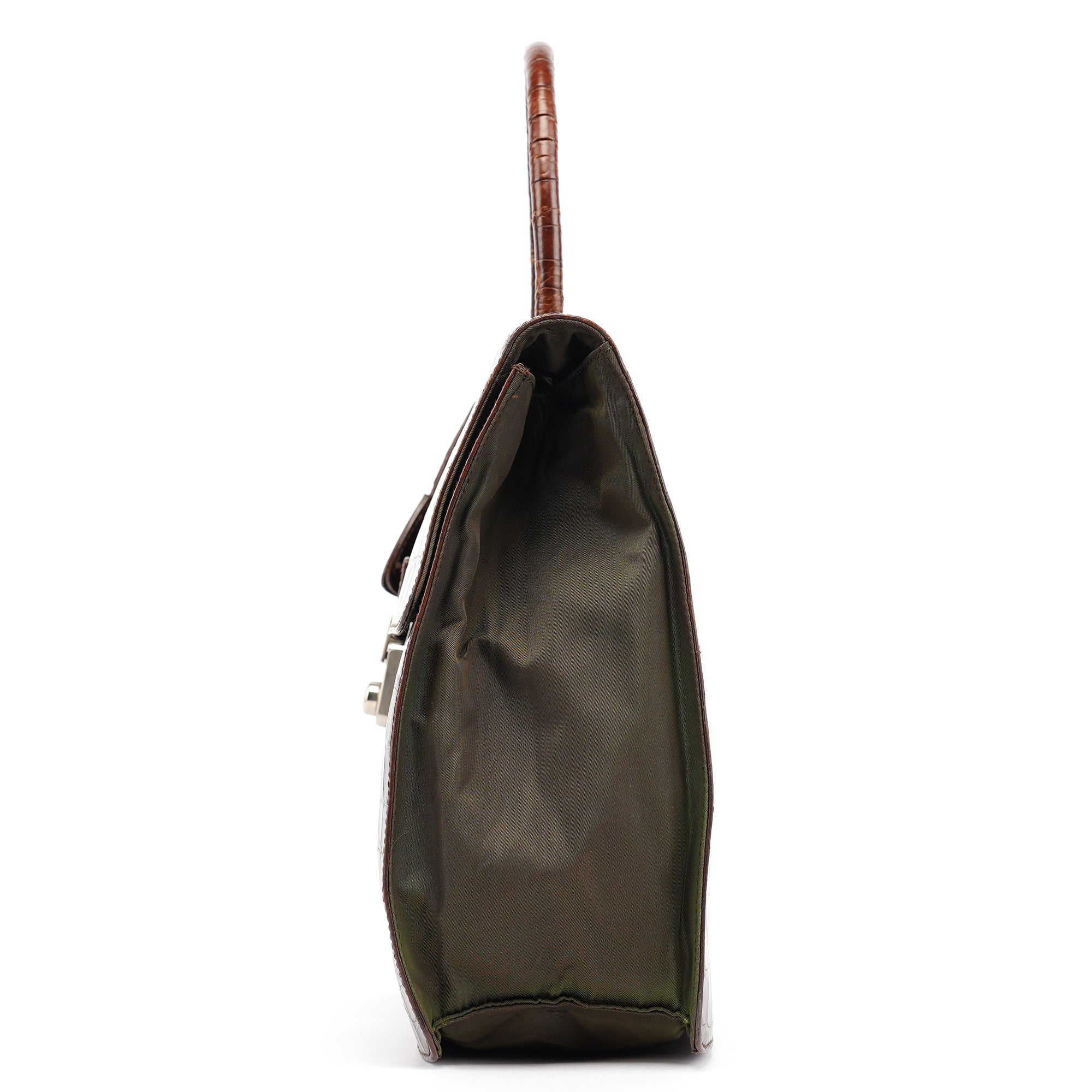 Brown Croc Embossed Leather Keylock Bag