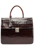 Brown Croc Embossed Leather Keylock Bag