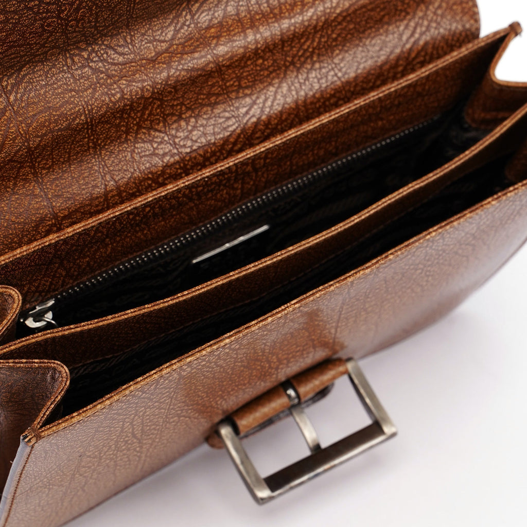 Brown Lama Buckle Shoulder Bag