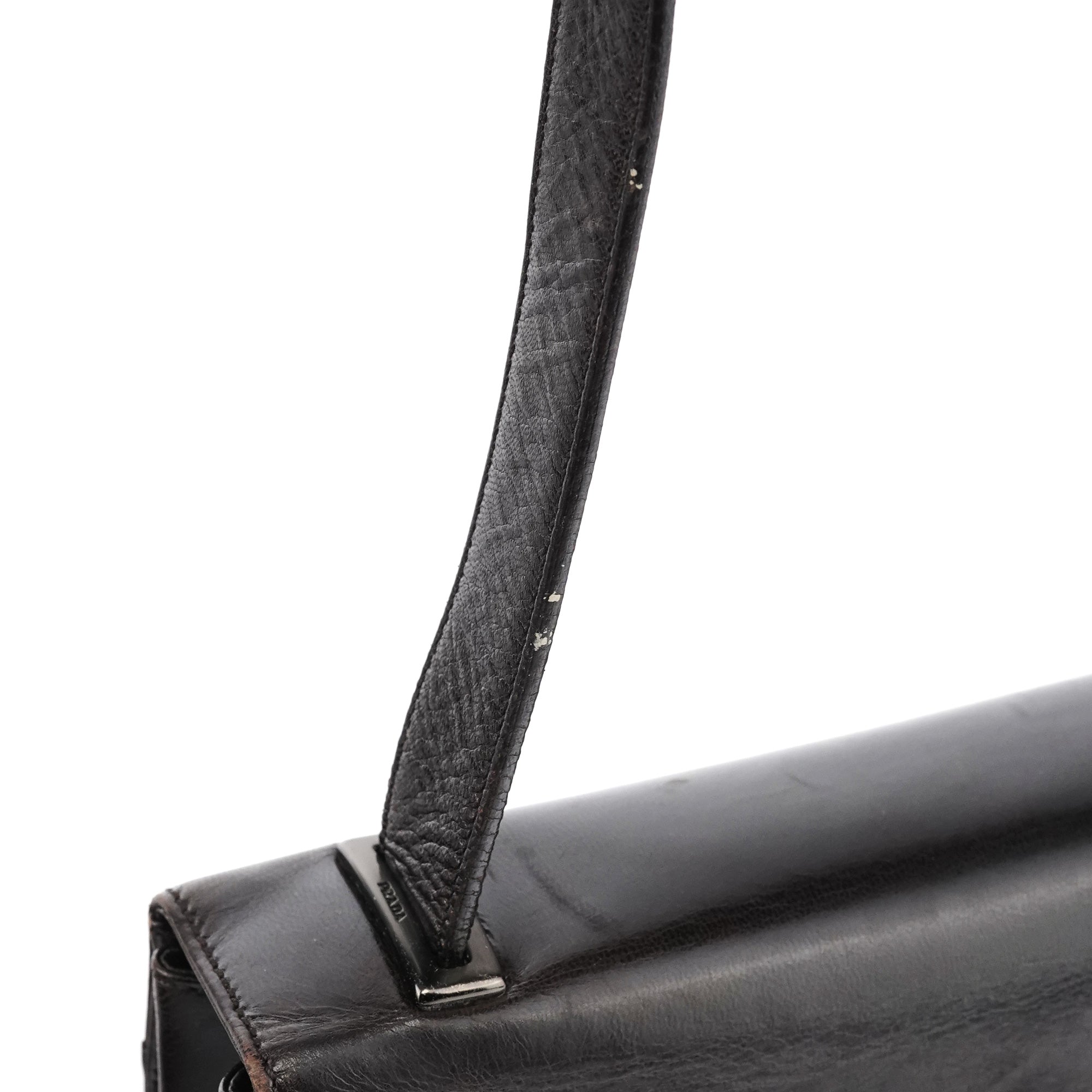 Brown Leather Vitello Buckle Shoulder Bag