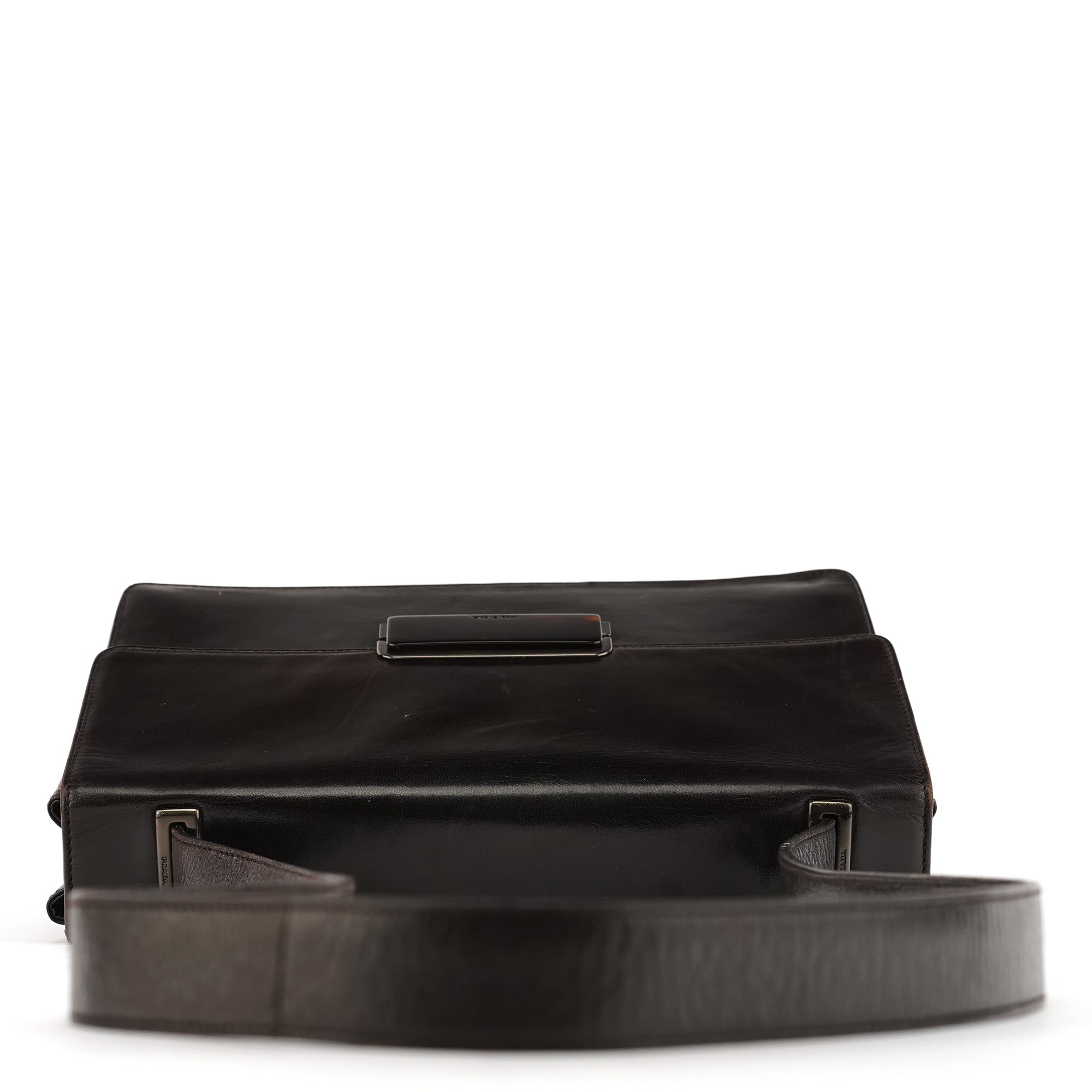 Brown Leather Vitello Buckle Shoulder Bag