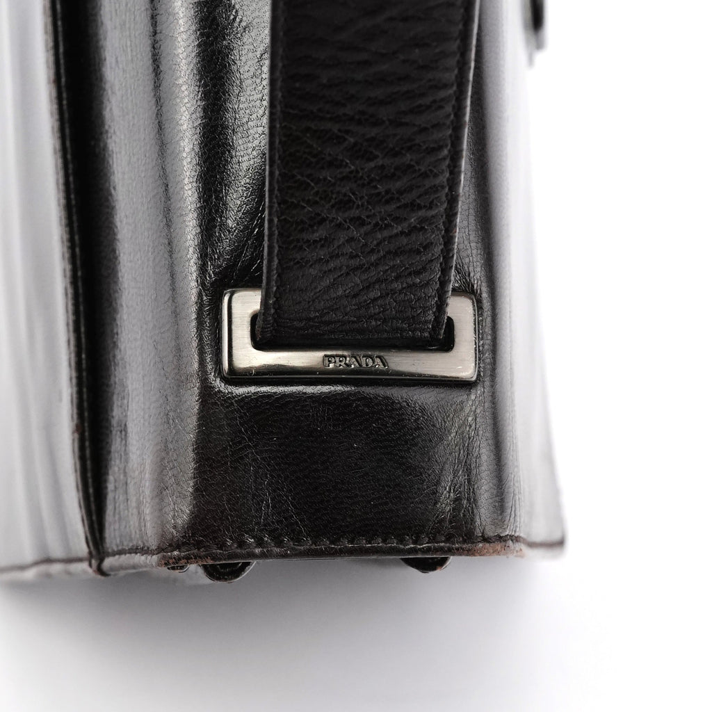 Brown Leather Vitello Buckle Shoulder Bag