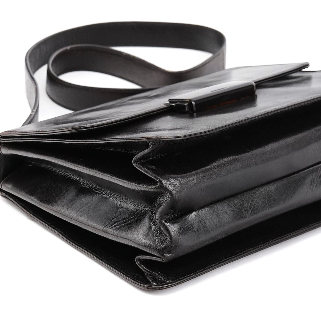 Brown Leather Vitello Buckle Shoulder Bag