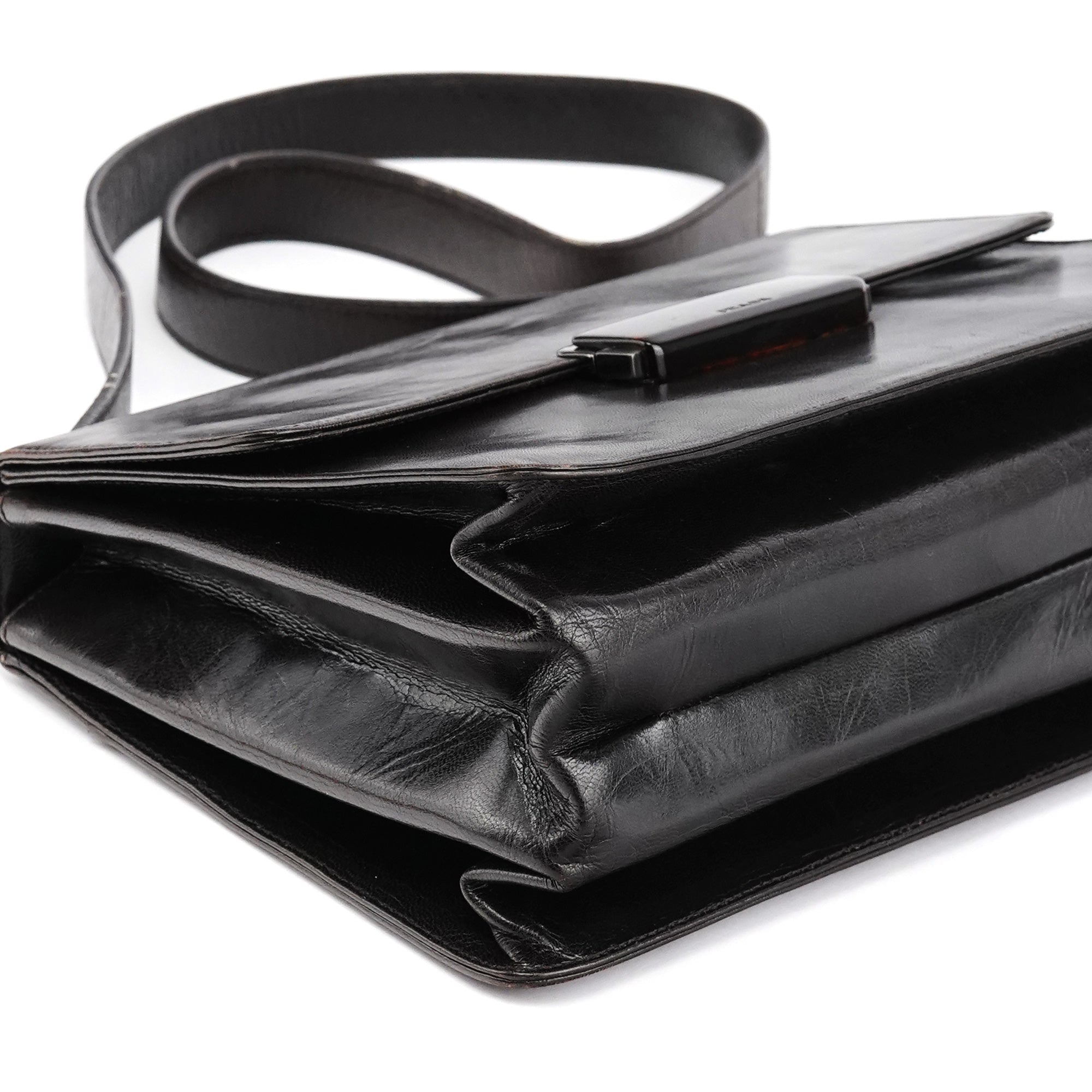 Brown Leather Vitello Buckle Shoulder Bag