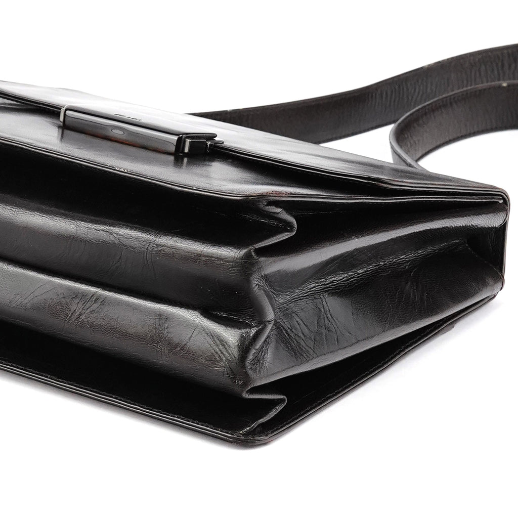 Brown Leather Vitello Buckle Shoulder Bag