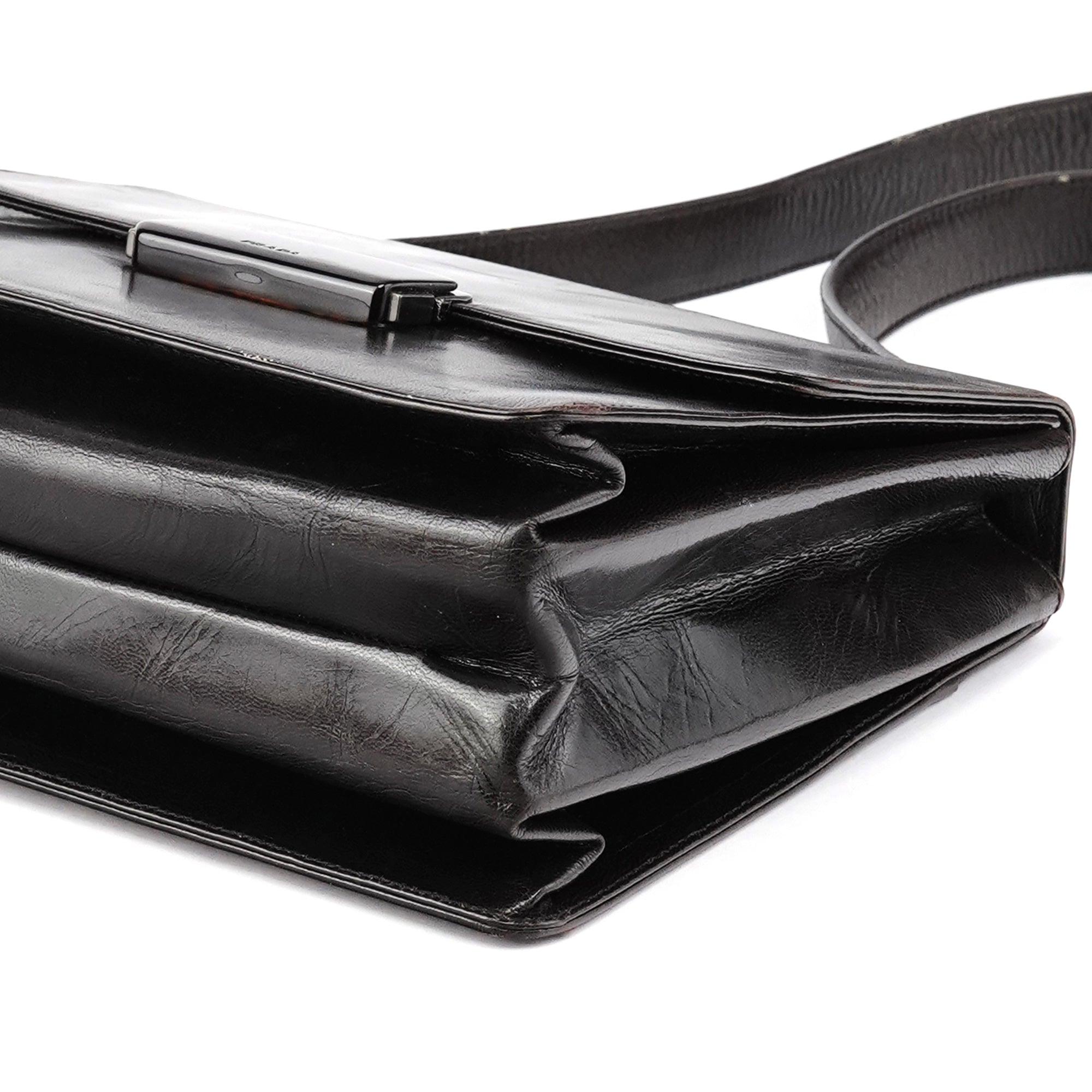 Brown Leather Vitello Buckle Shoulder Bag