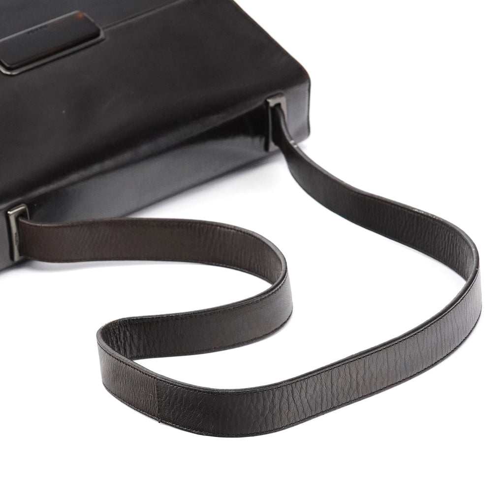 Brown Leather Vitello Buckle Shoulder Bag