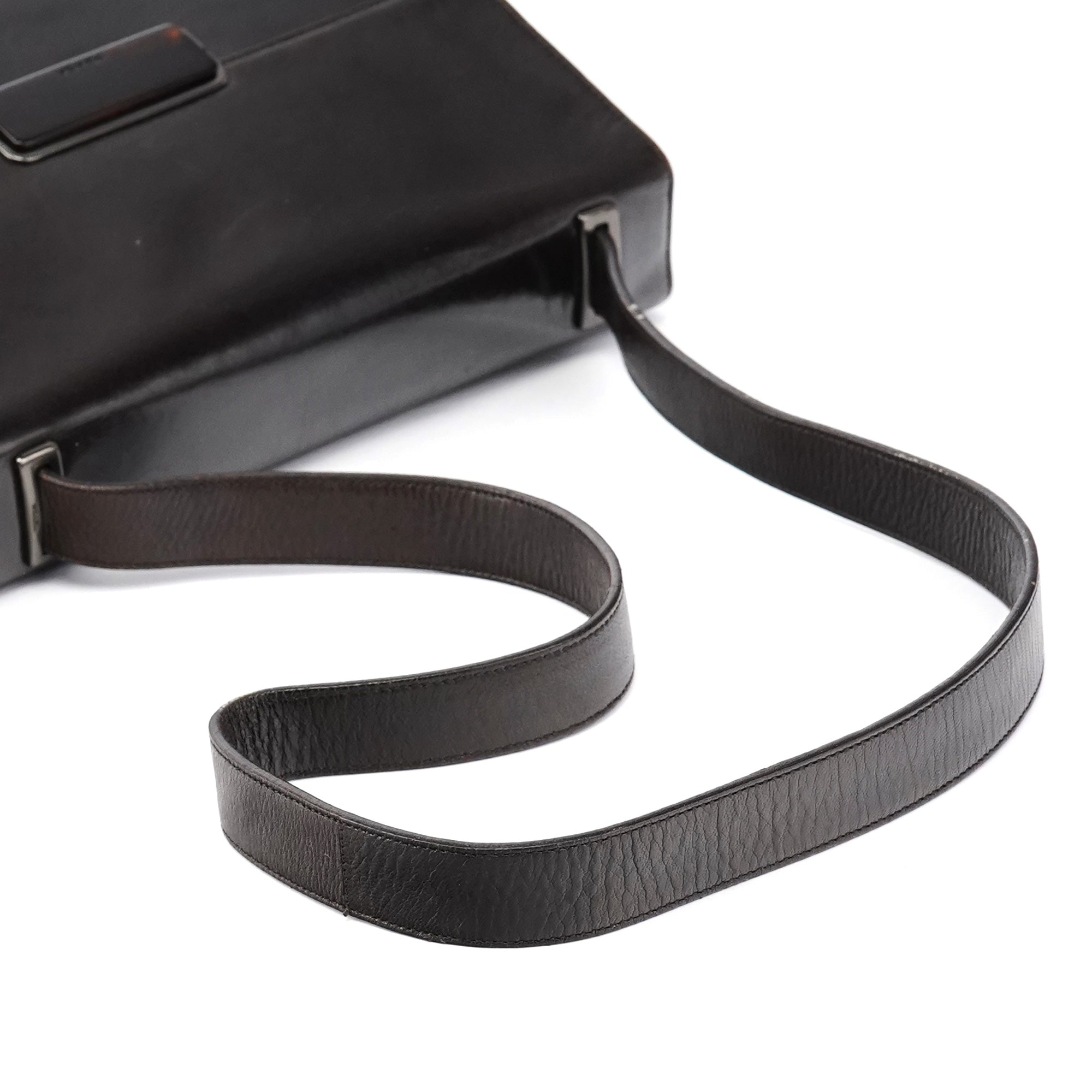 Brown Leather Vitello Buckle Shoulder Bag