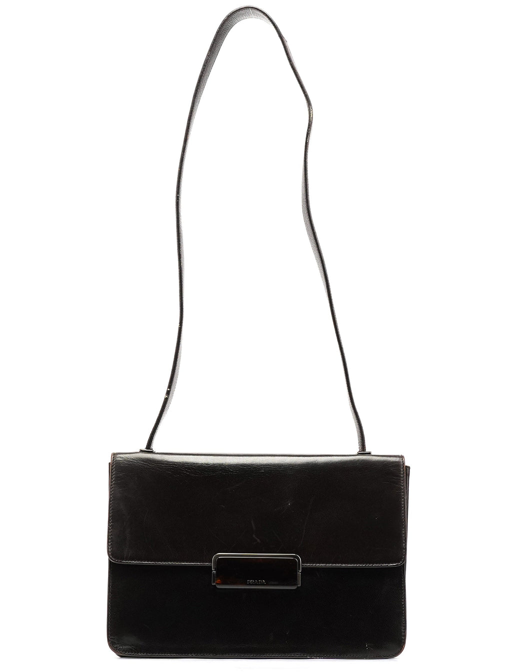 Brown Leather Vitello Buckle Shoulder Bag
