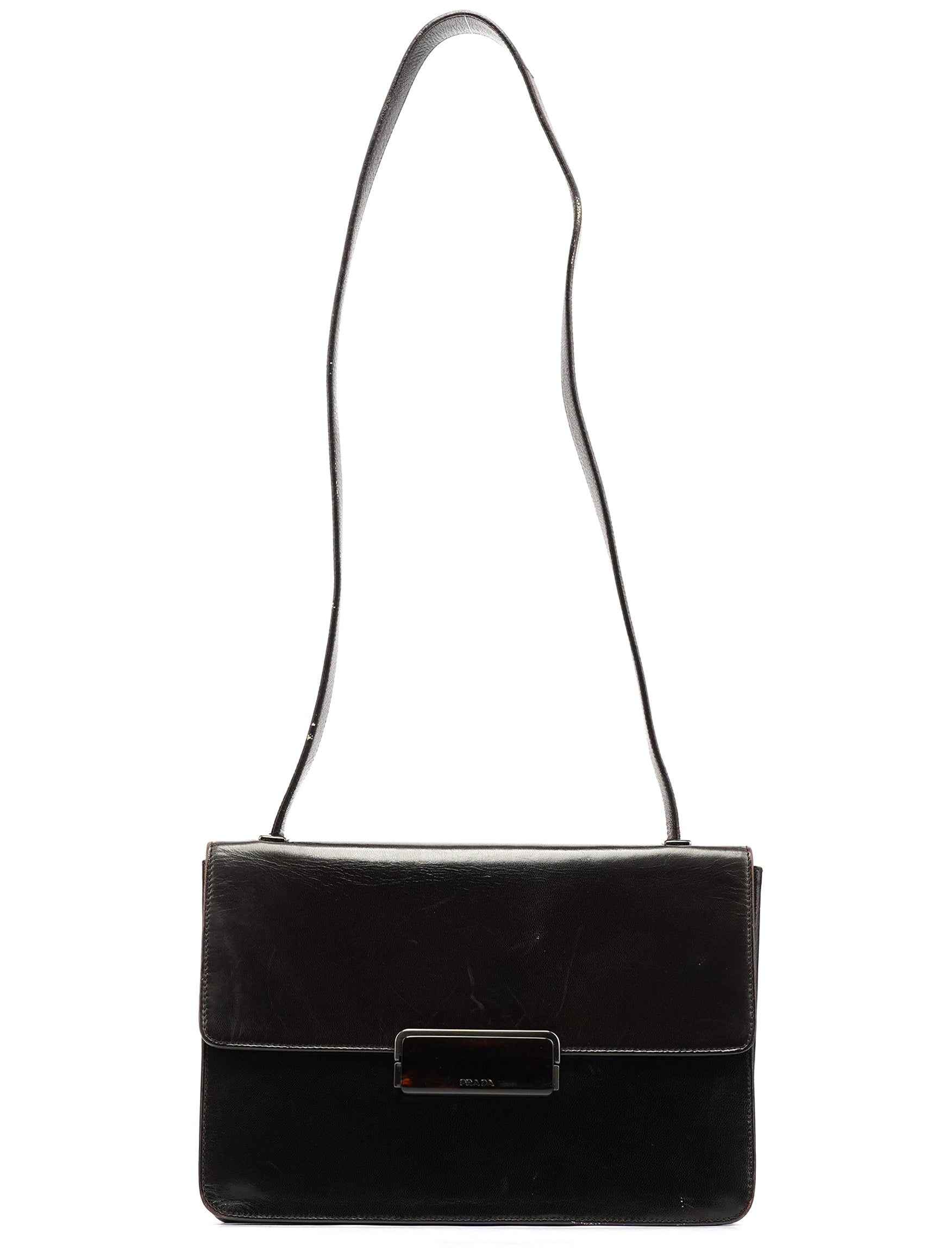 Brown Leather Vitello Buckle Shoulder Bag