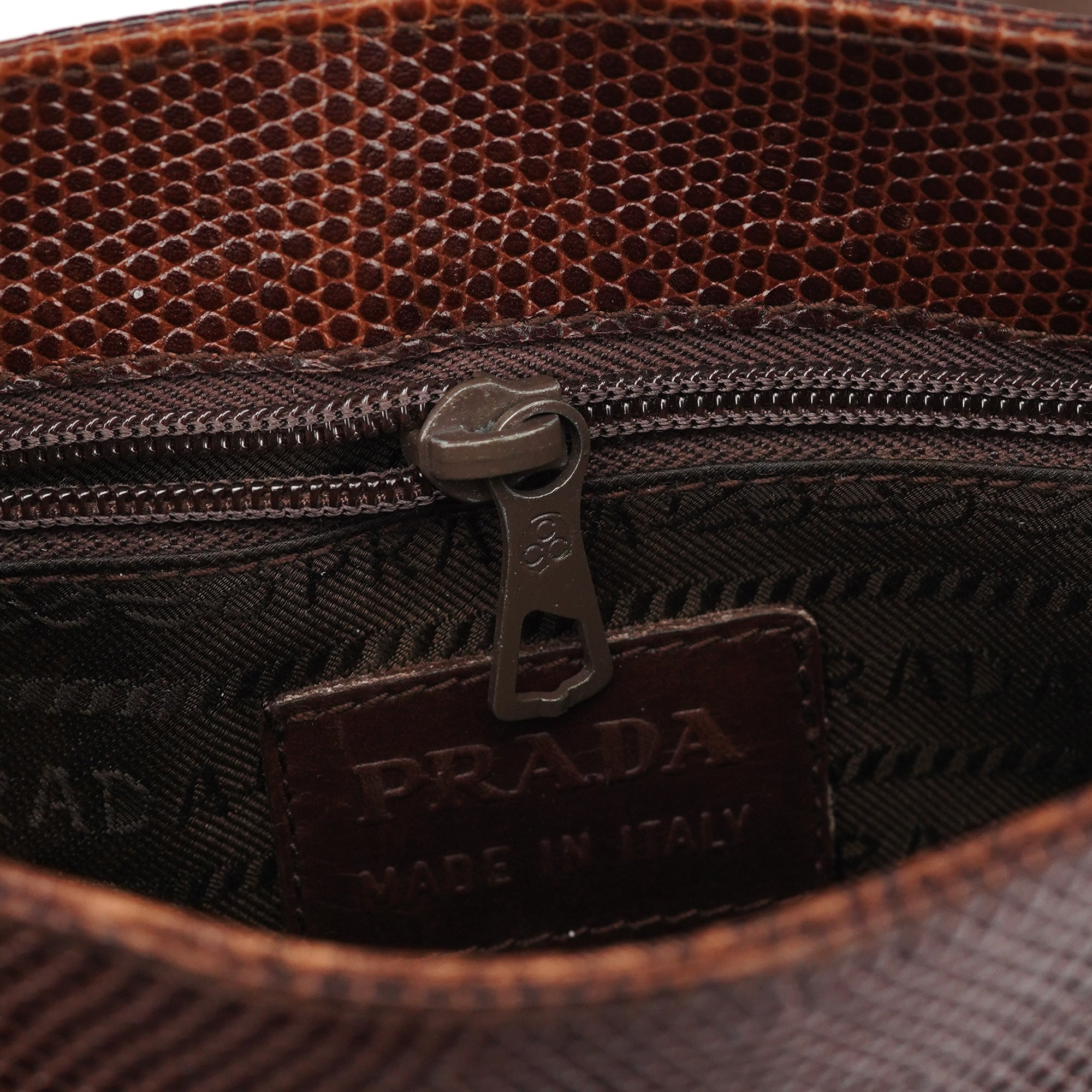 Brown Lizard Embossed Leather Crossbody Bag